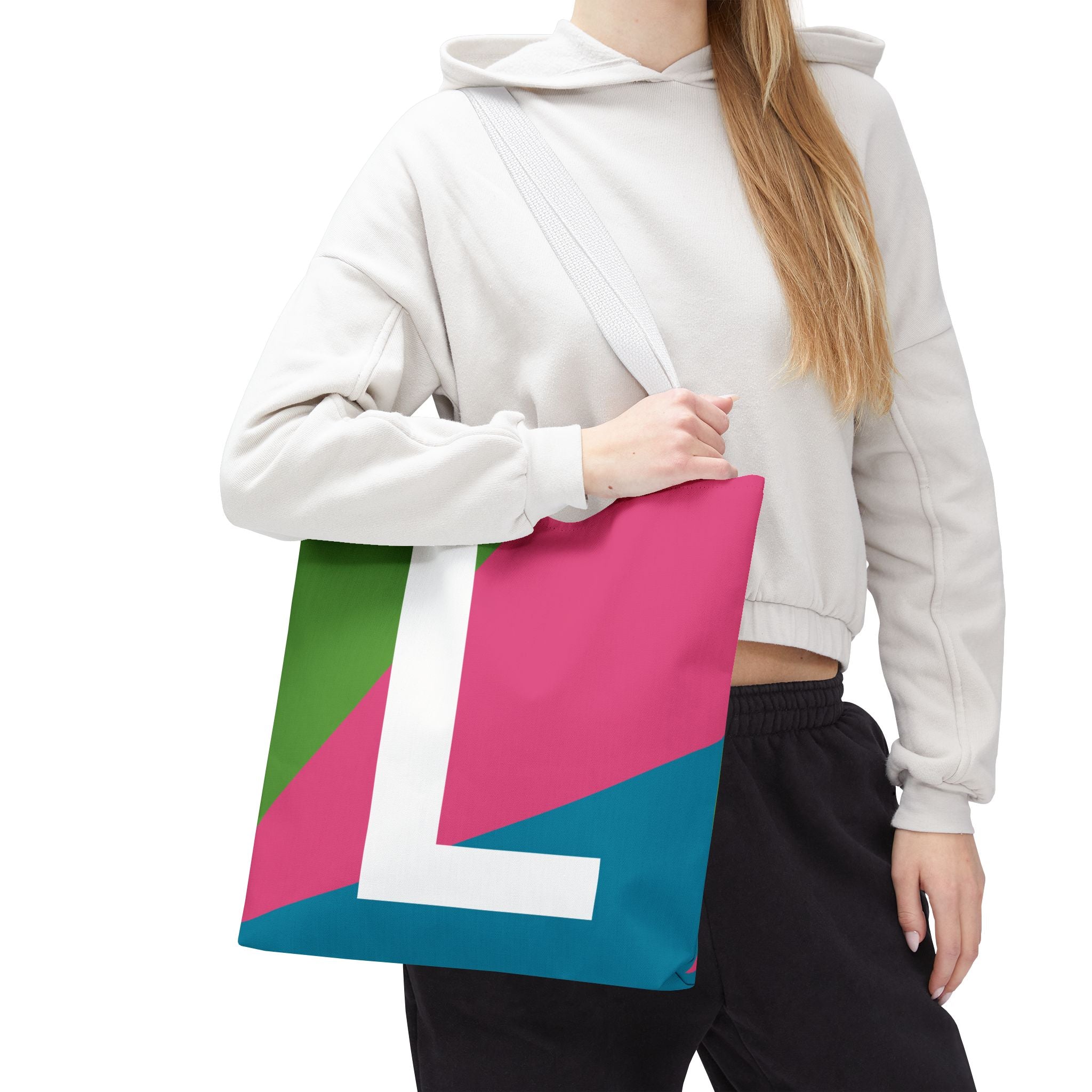 Monogram 'L' Colorblock Tote Bag — Personalized Initial L Shoulder Tote