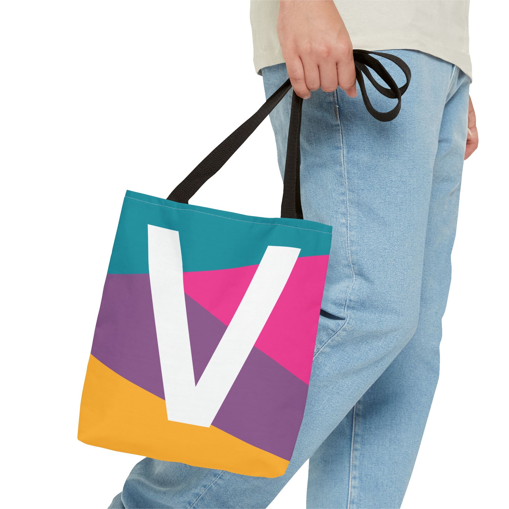 Monogram 'V' Colorblock Tote Bag — Personalized Initial V Shoulder Tote