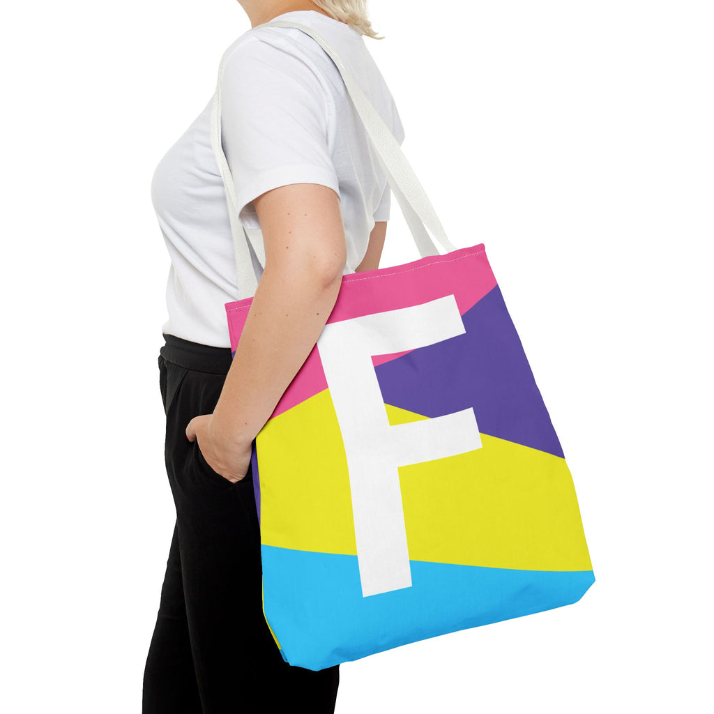 Monogram 'F' Colorblock Tote Bag — Personalized Initial F Shoulder Tote