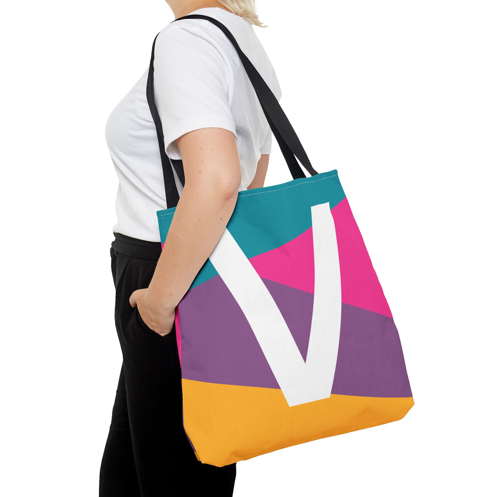 Monogram 'V' Colorblock Tote Bag — Personalized Initial V Shoulder Tote