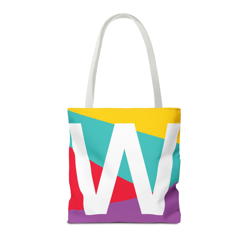 Monogram 'W' Colorblock Tote Bag — Personalized Initial W Shoulder Tote