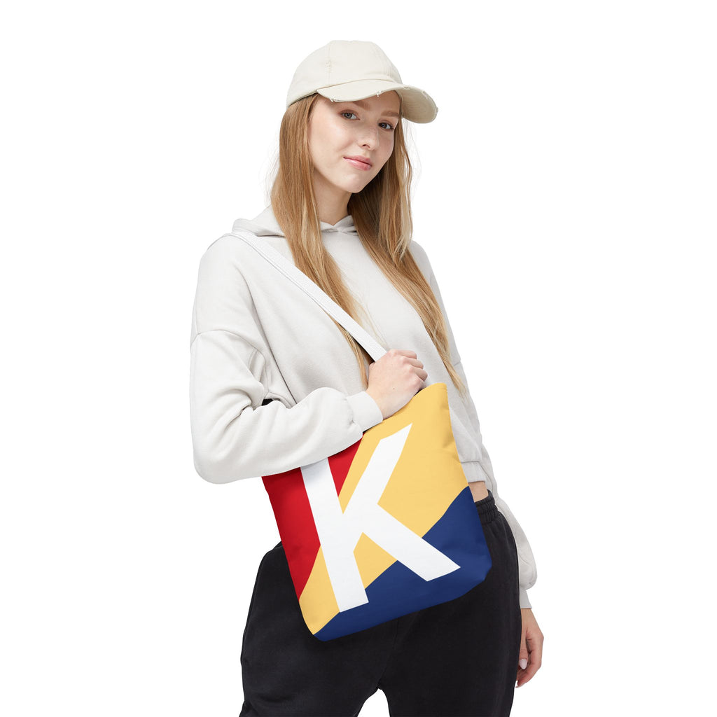 Monogram 'K' Colorblock Tote Bag — Personalized Initial K Shoulder Tote