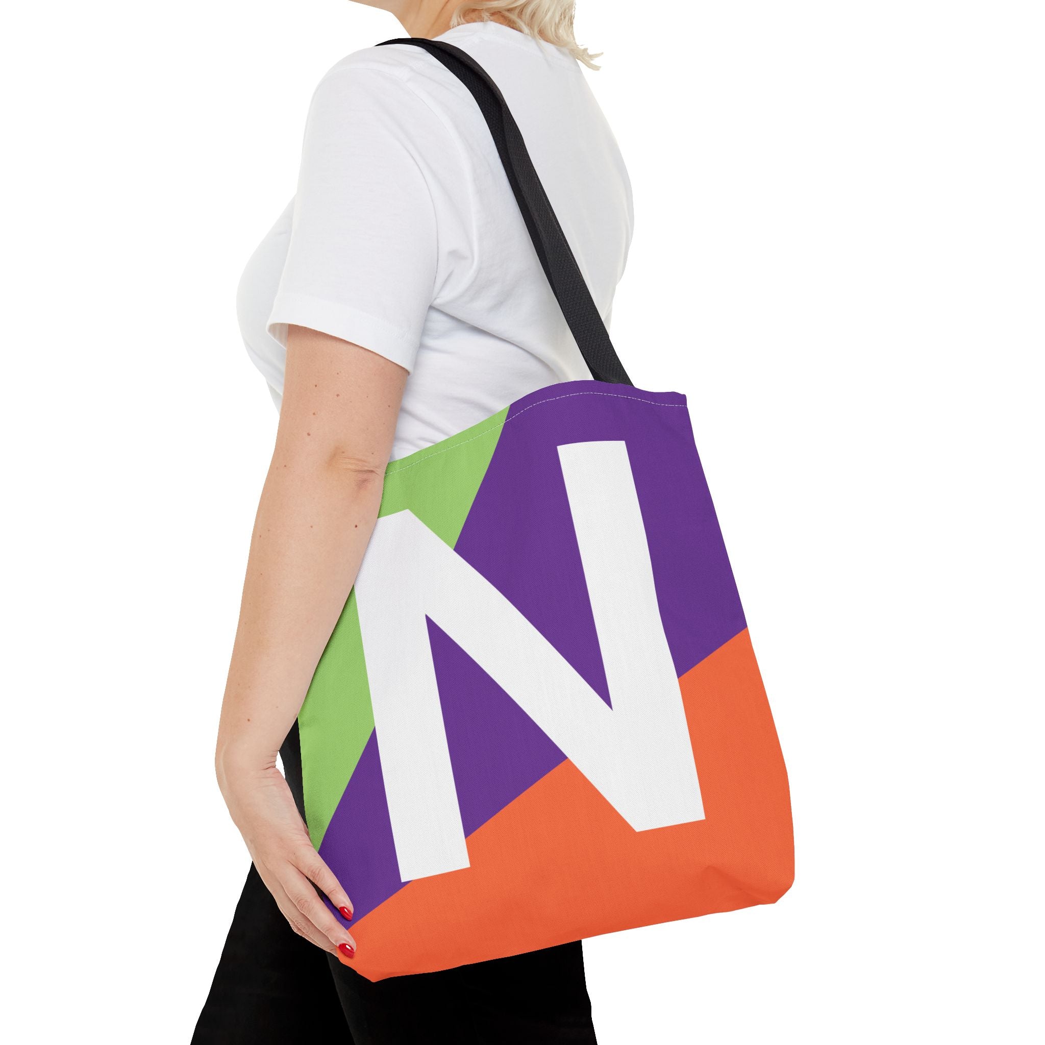 Monogram 'N' Colorblock Tote Bag — Personalized Initial N Shoulder Tote