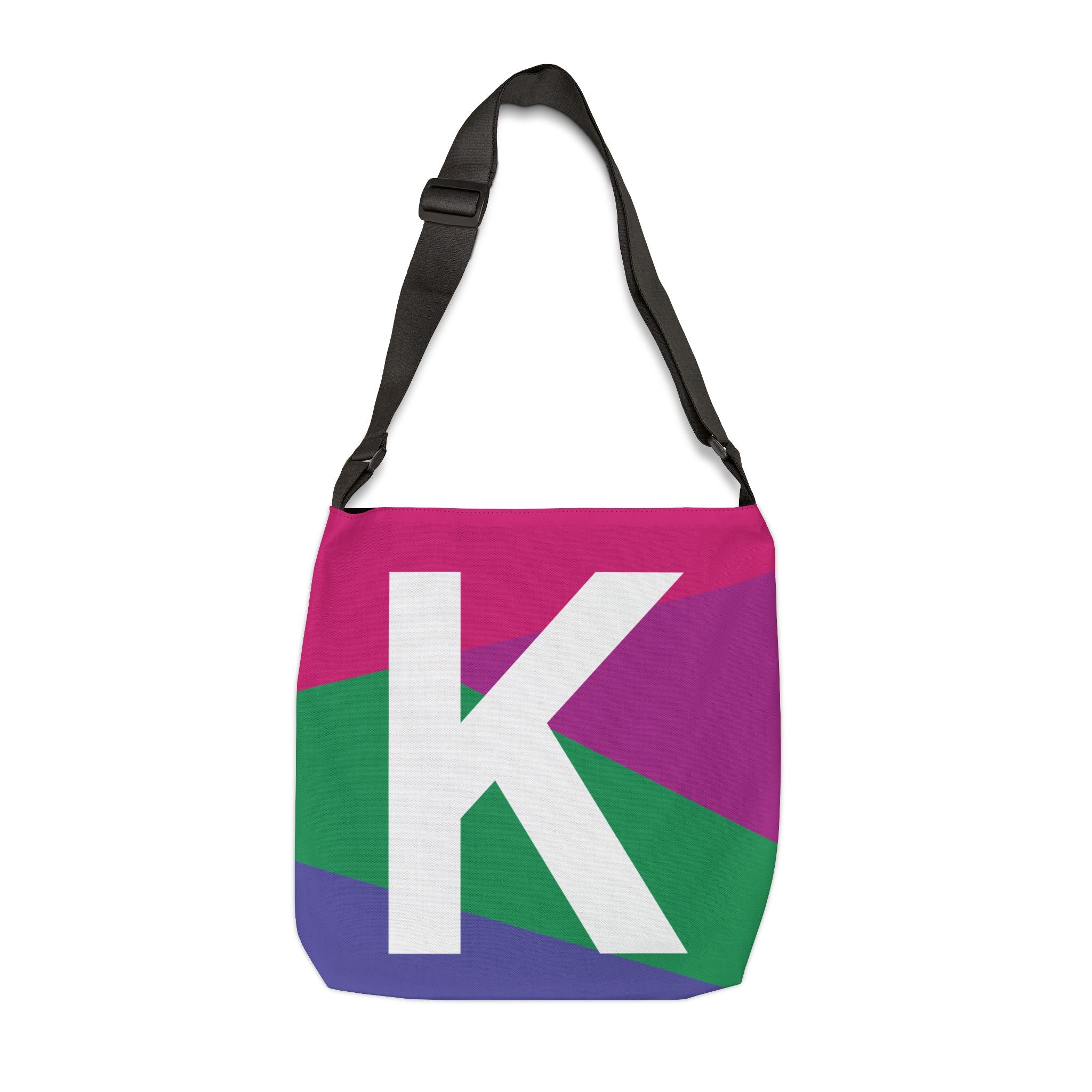 Initial Letter 'K' Colorblock Adjustable Tote Bag — Monogram Alphabet Shoulder Bag