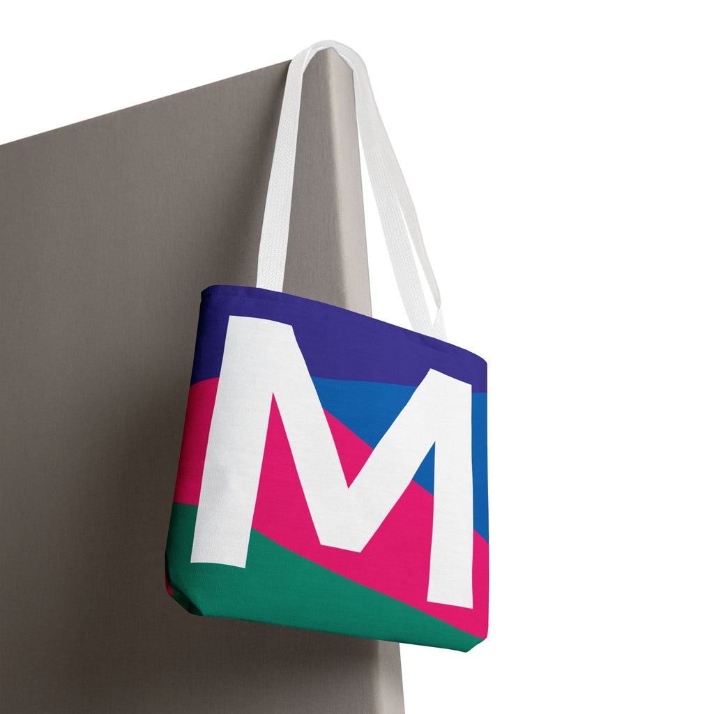 Monogram 'M' Colorblock Tote Bag — Personalized Initial M Shoulder Tote