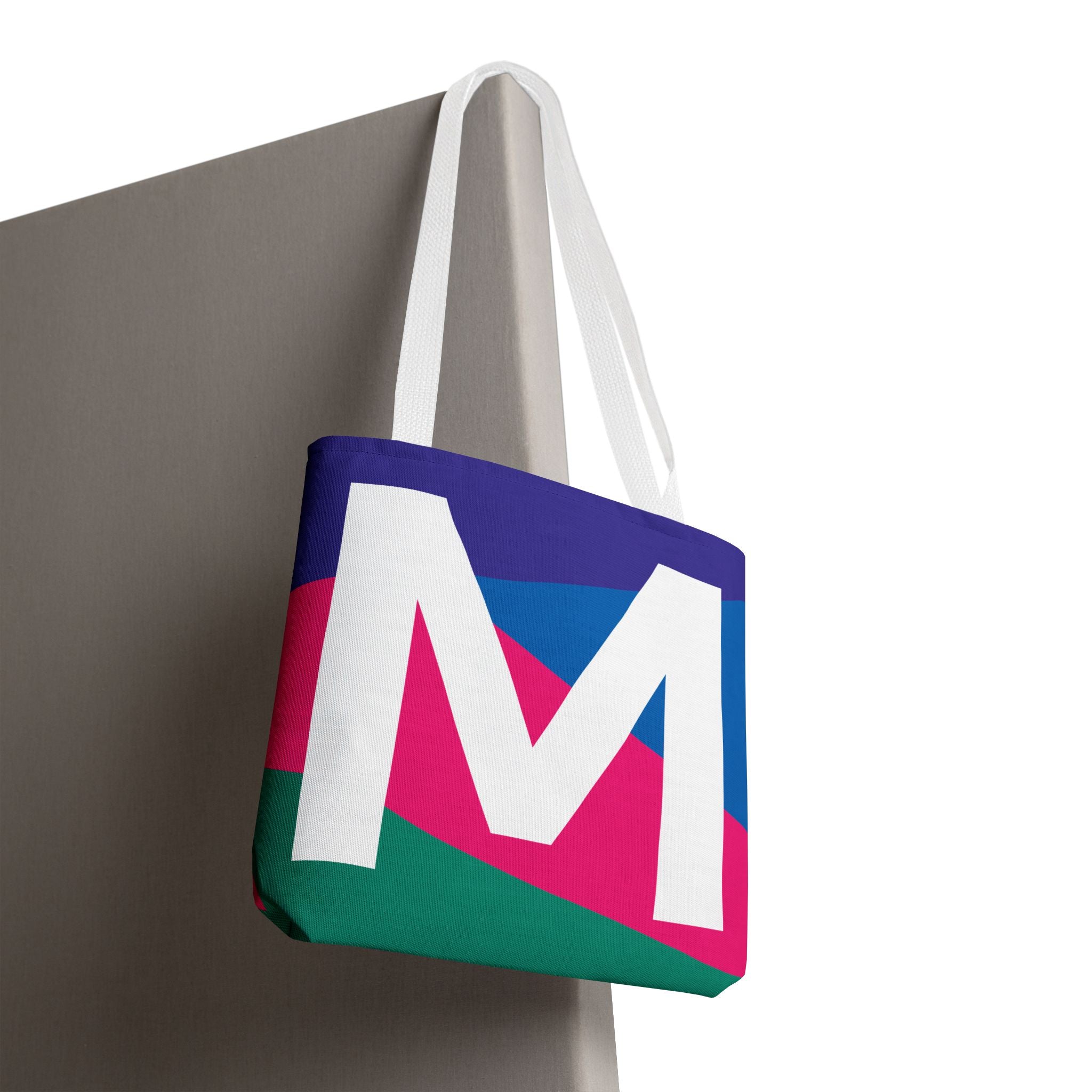 Monogram 'M' Colorblock Tote Bag — Personalized Initial M Shoulder Tote