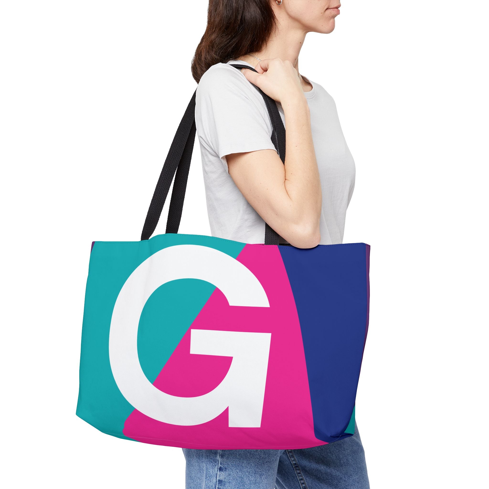 Personalized 'G' Colorblock Tote Bag — Monogram Weekender Tote