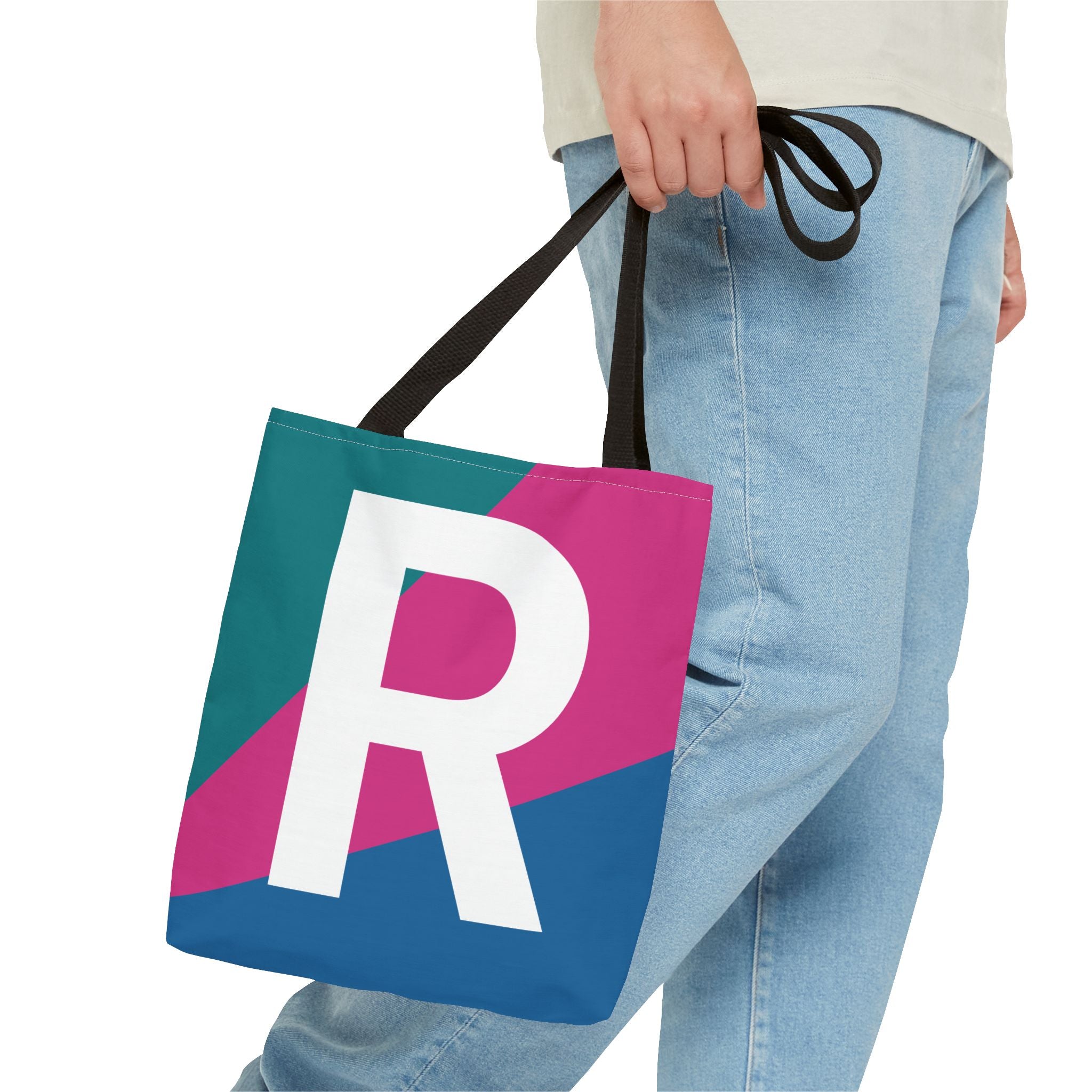 Monogram 'R' Colorblock Tote Bag — Personalized Initial R Shoulder Tote