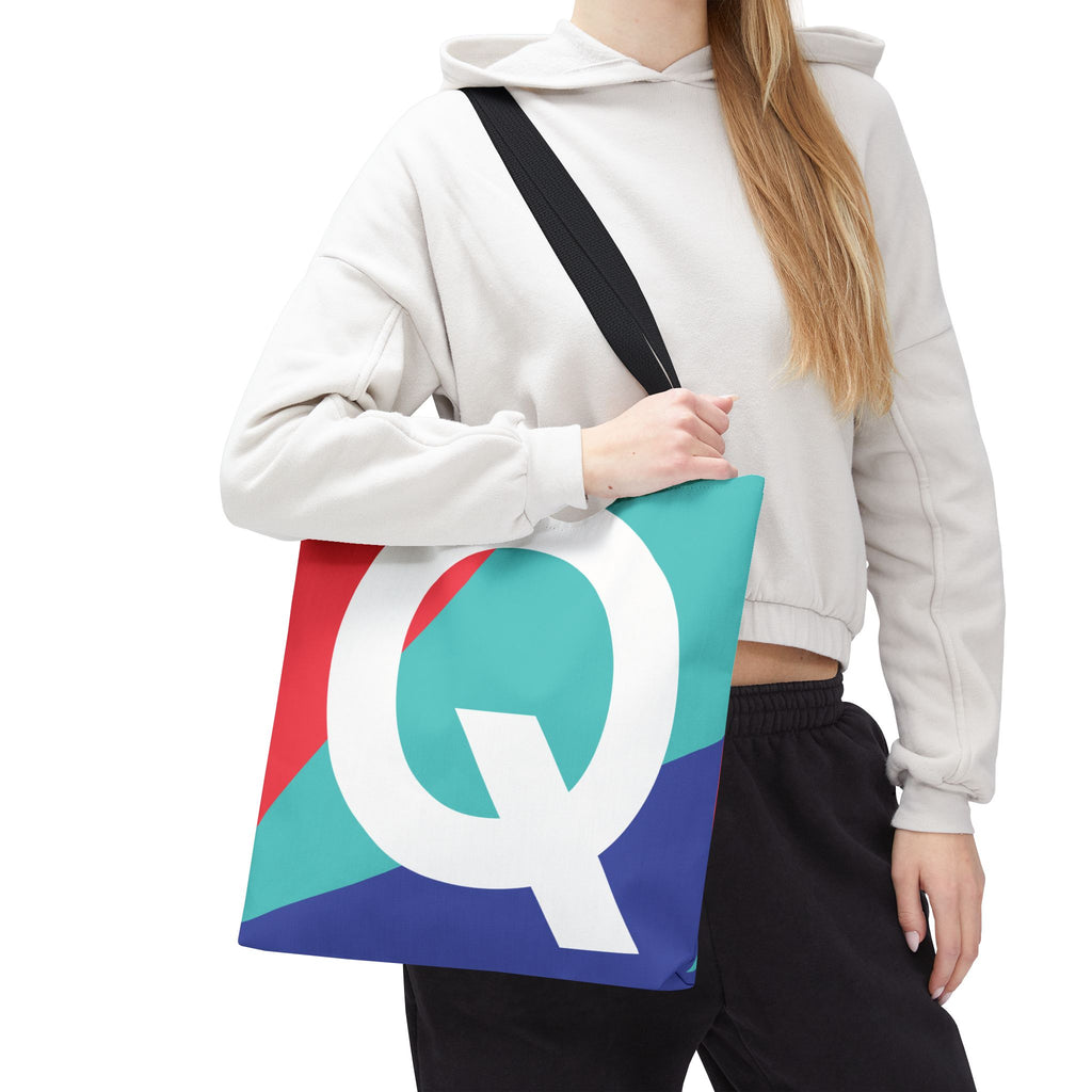 Monogram 'Q' Colorblock Tote Bag — Personalized Initial Q Shoulder Tote