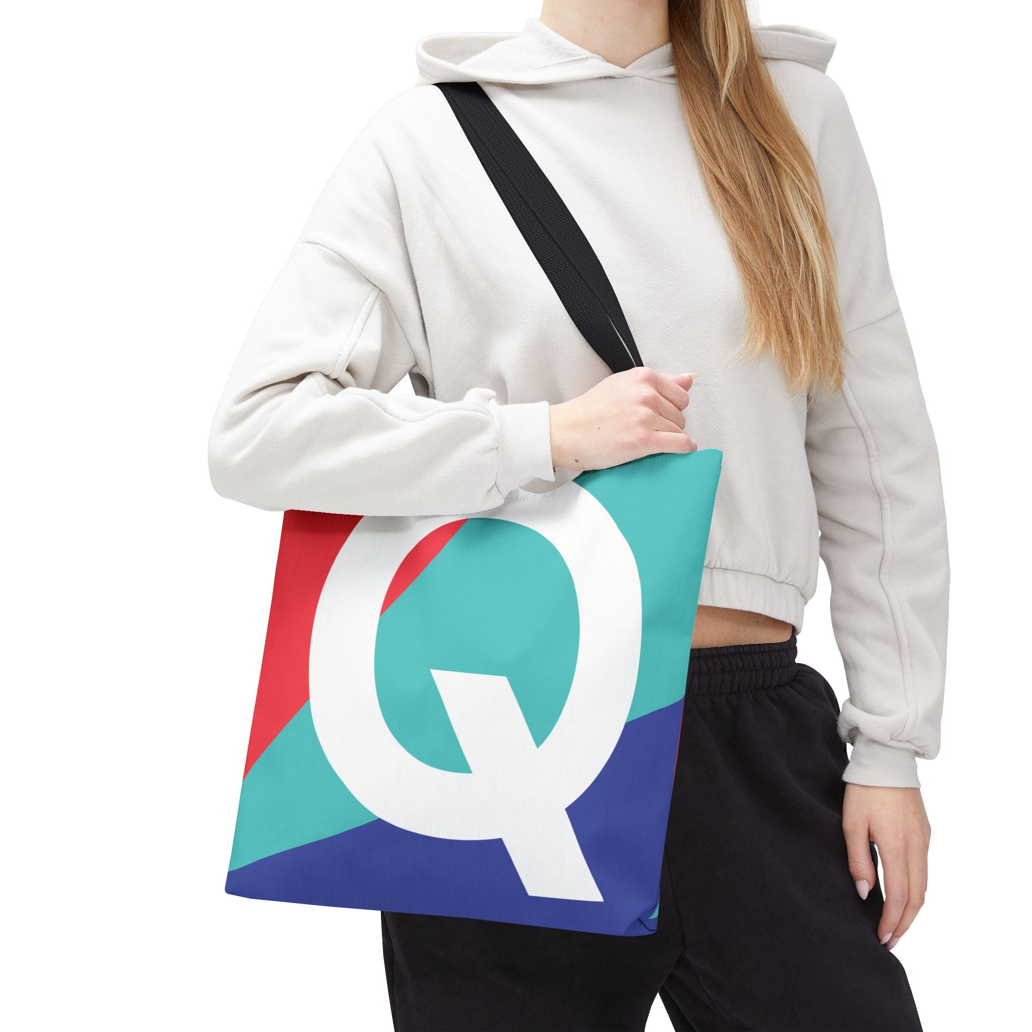 Monogram 'Q' Colorblock Tote Bag — Personalized Initial Q Shoulder Tote