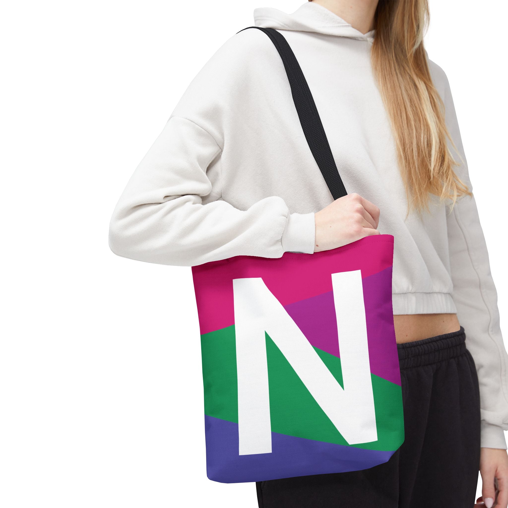 Monogram 'N' Colorblock Tote Bag — Personalized Initial N Shoulder Tote