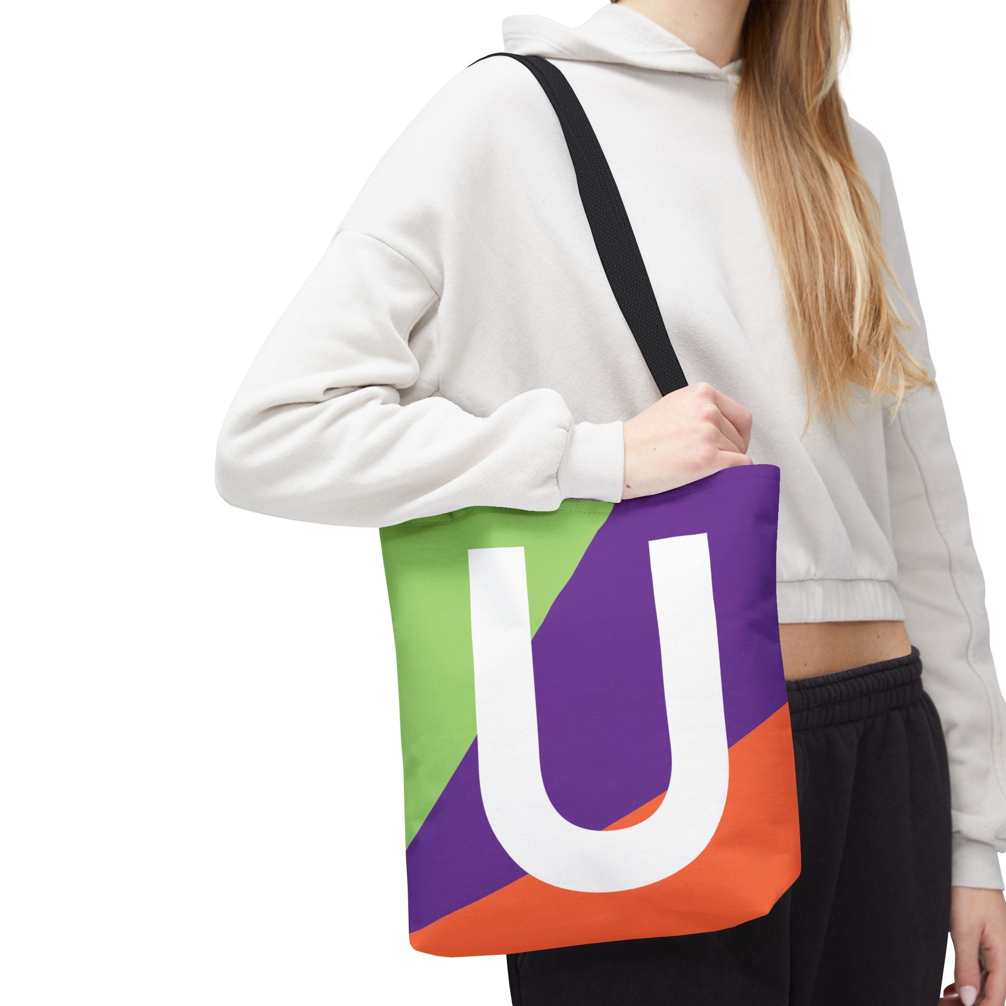 Monogram 'U' Colorblock Tote Bag — Personalized Initial U Shoulder Tote