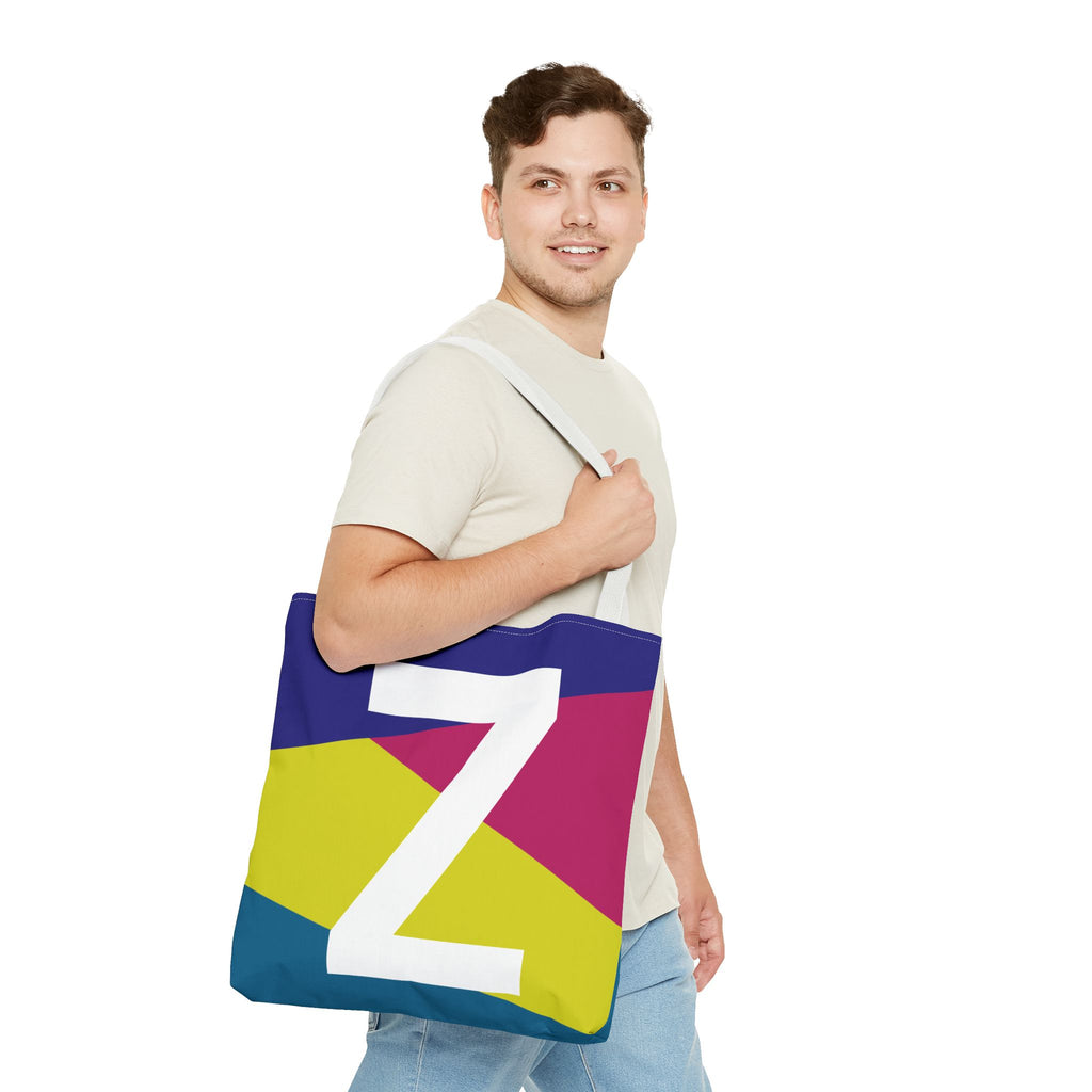 Monogram 'Z' Colorblock Tote Bag — Personalized Initial Z Shoulder Tote