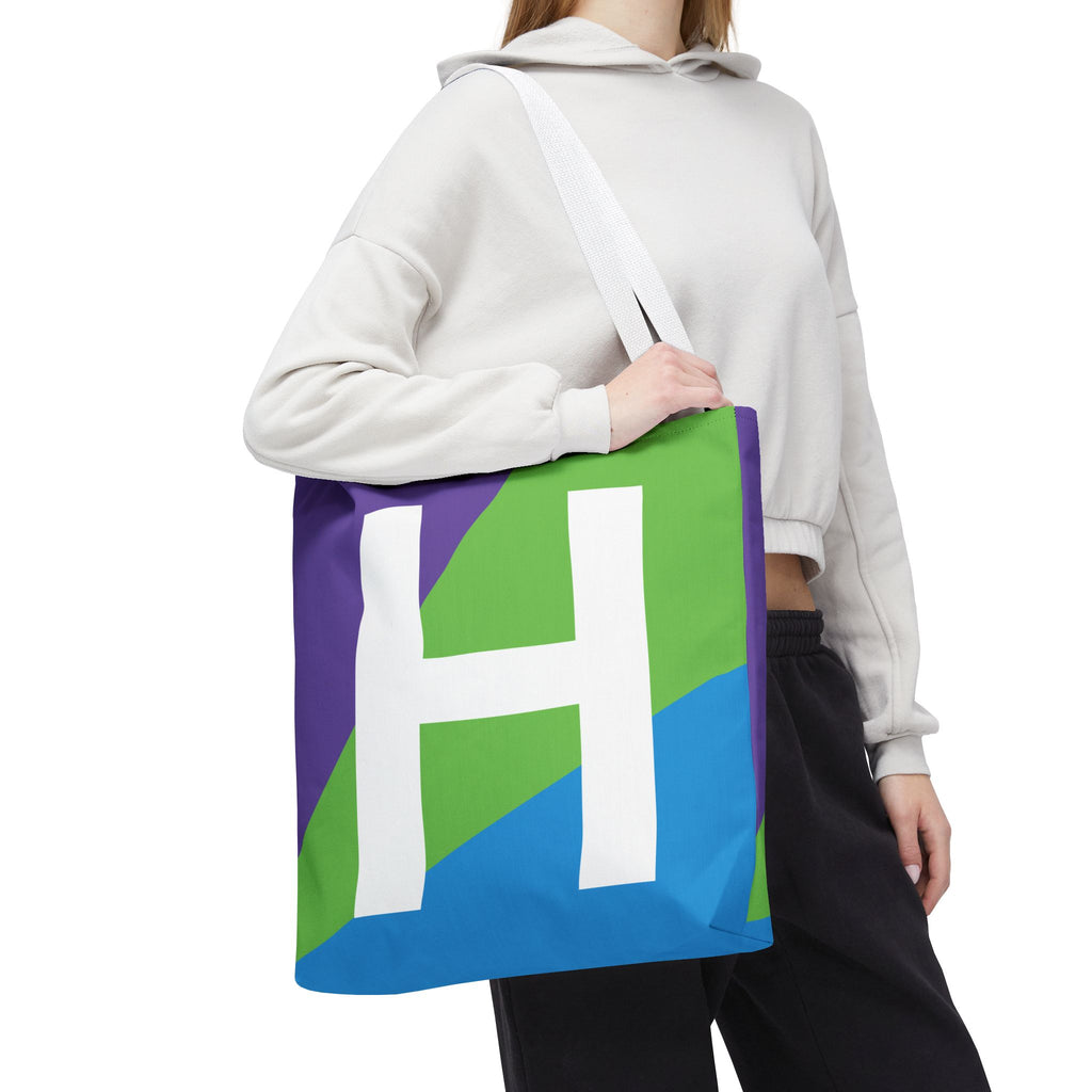 Monogram 'H' Colorblock Tote Bag — Personalized Initial H Shoulder Tote