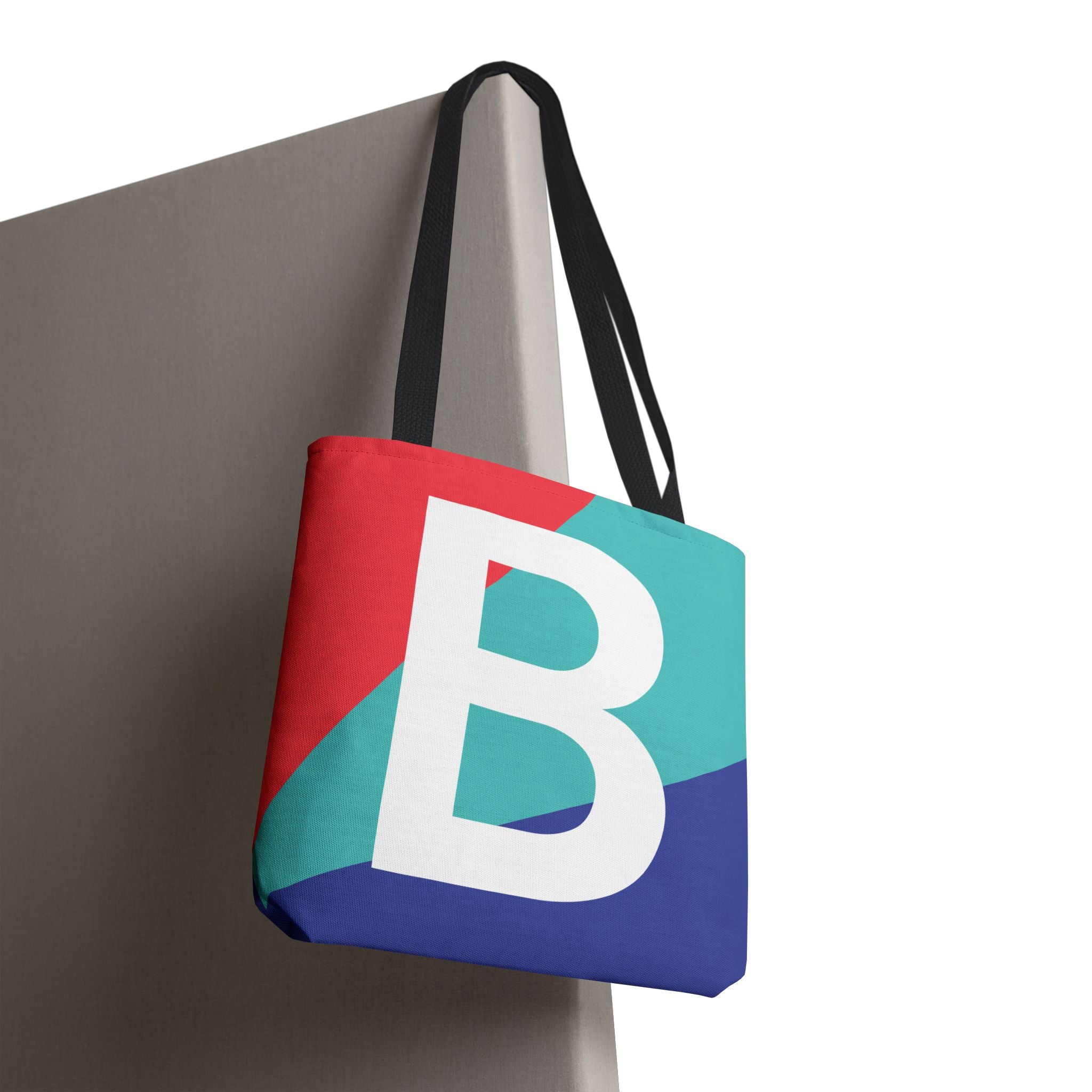 Monogram 'B' Colorblock Tote Bag — Personalized Initial B Shoulder Tote