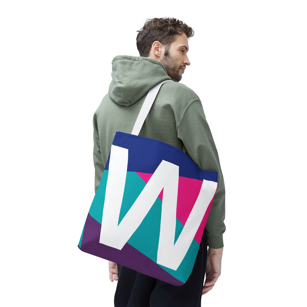 Monogram 'W' Colorblock Tote Bag — Personalized Initial W Shoulder Tote