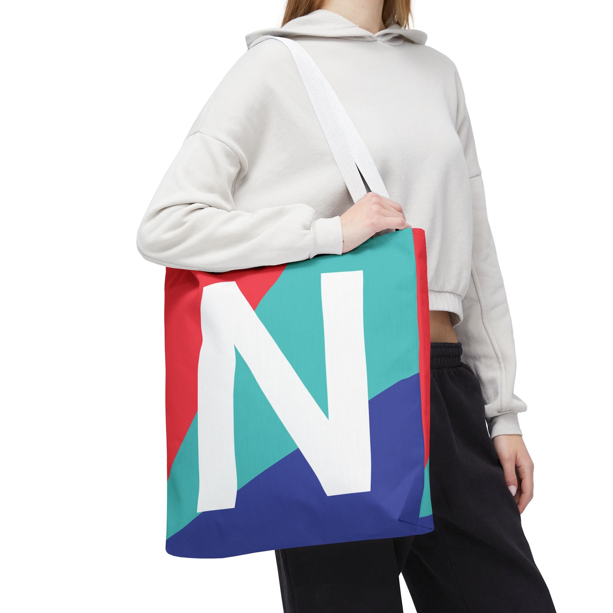 Monogram 'N' Colorblock Tote Bag — Personalized Initial N Shoulder Tote