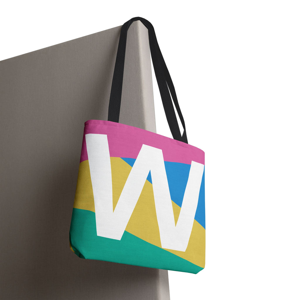 Monogram 'W' Colorblock Tote Bag — Personalized Initial W Shoulder Tote