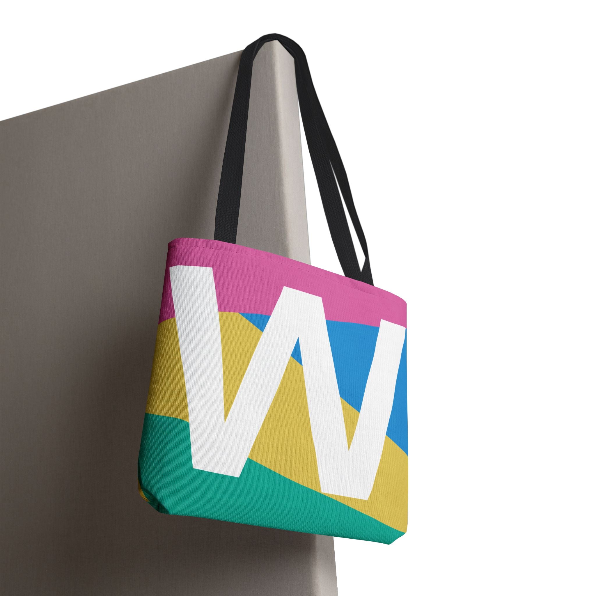 Monogram 'W' Colorblock Tote Bag — Personalized Initial W Shoulder Tote