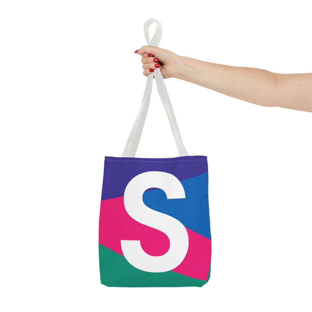 Monogram 'S' Colorblock Tote Bag — Personalized Initial S Shoulder Tote