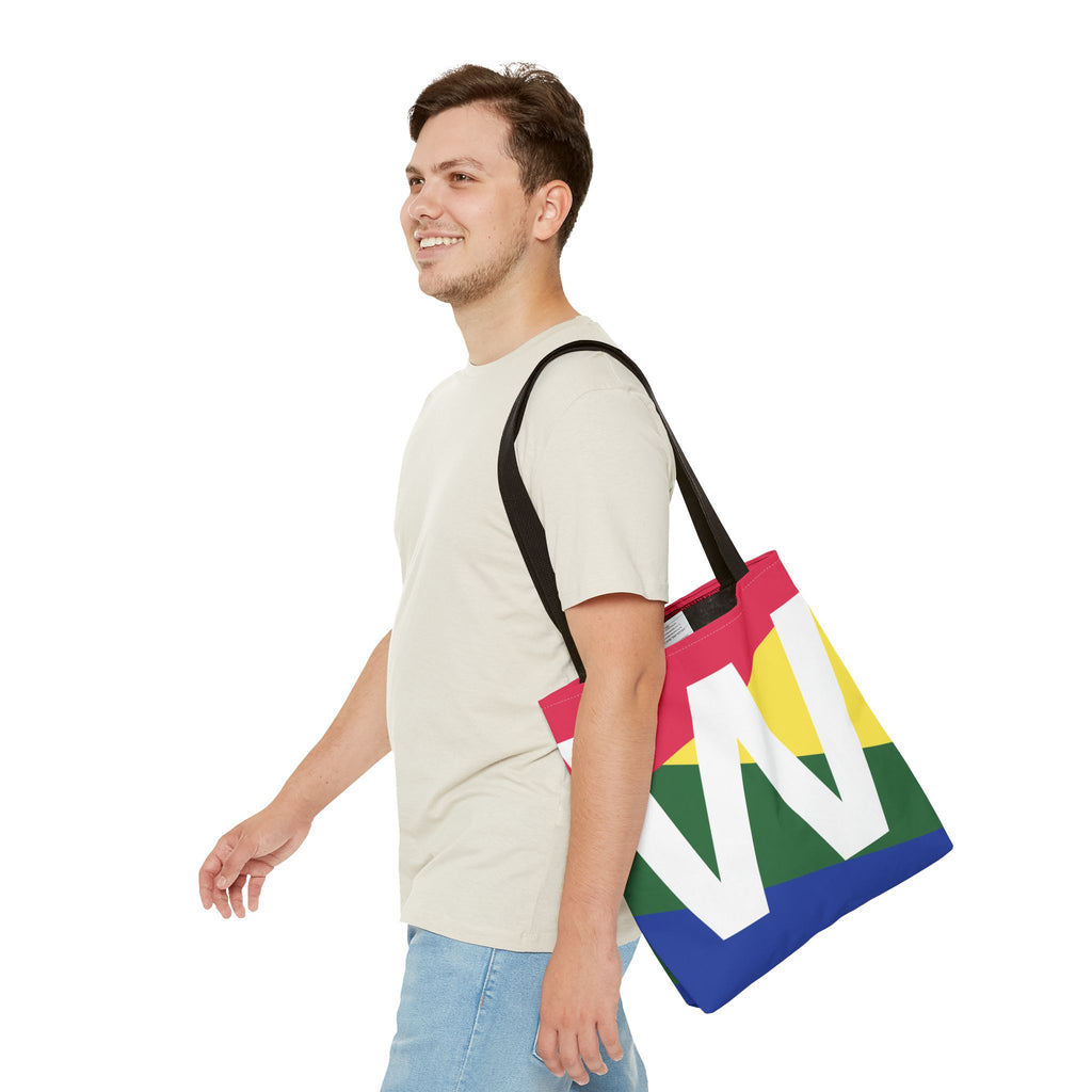 Monogram 'W' Colorblock Tote Bag — Personalized Initial W Shoulder Tote
