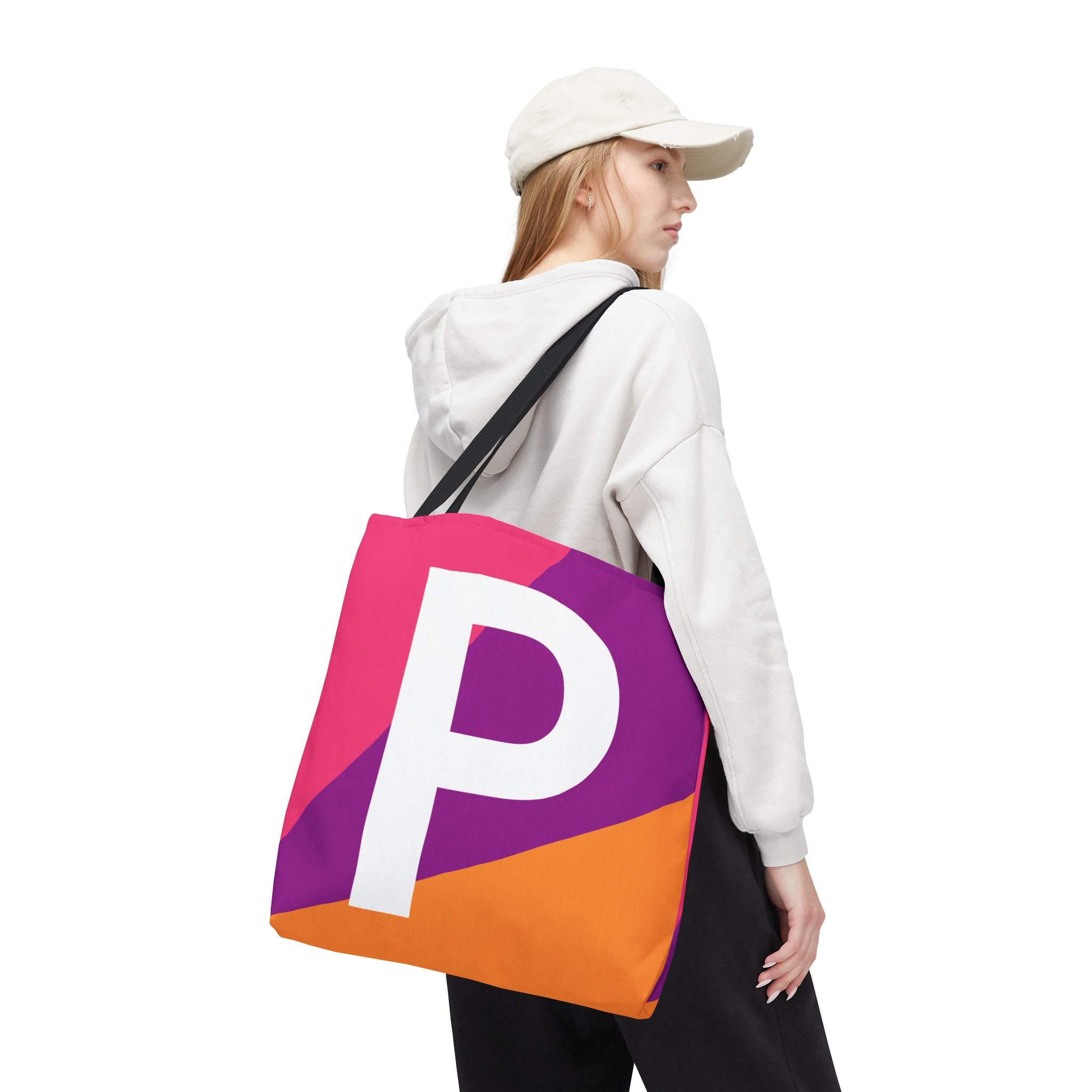 Monogram 'P' Colorblock Tote Bag — Personalized Initial P Shoulder Tote