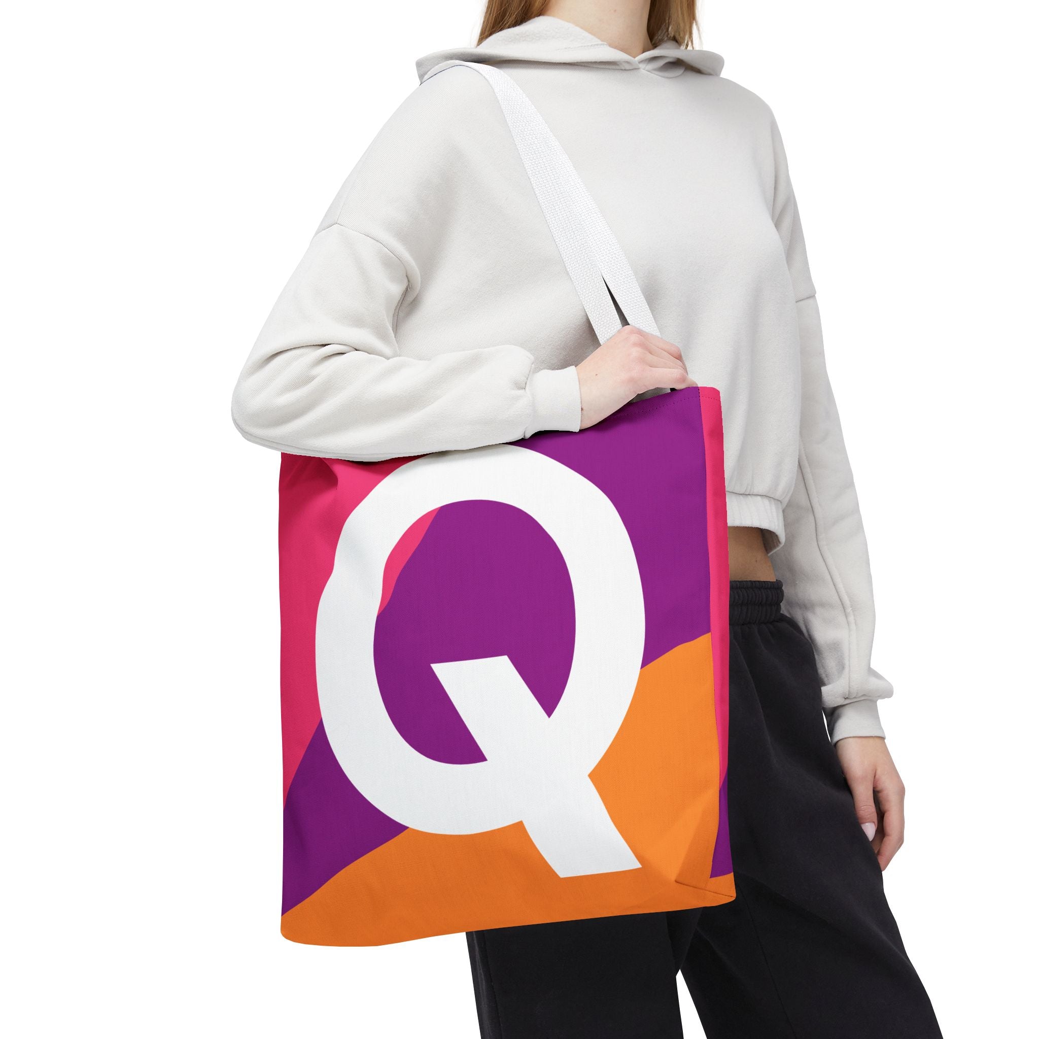 Monogram 'Q' Colorblock Tote Bag — Personalized Initial Q Shoulder Tote