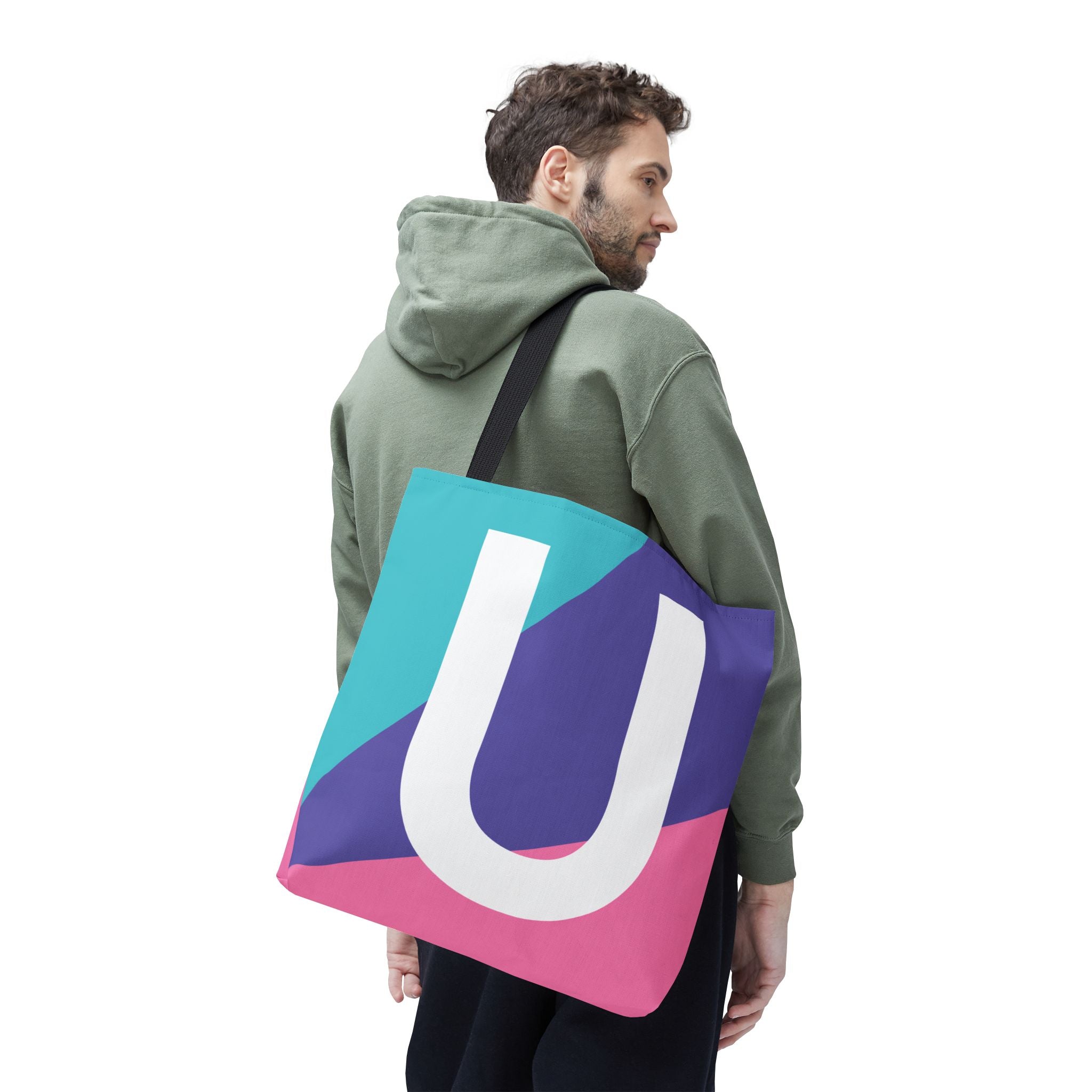 Monogram 'U' Colorblock Tote Bag — Personalized Initial U Shoulder Tote