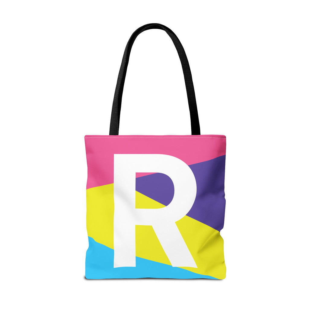 Monogram 'R' Colorblock Tote Bag — Personalized Initial R Shoulder Tote