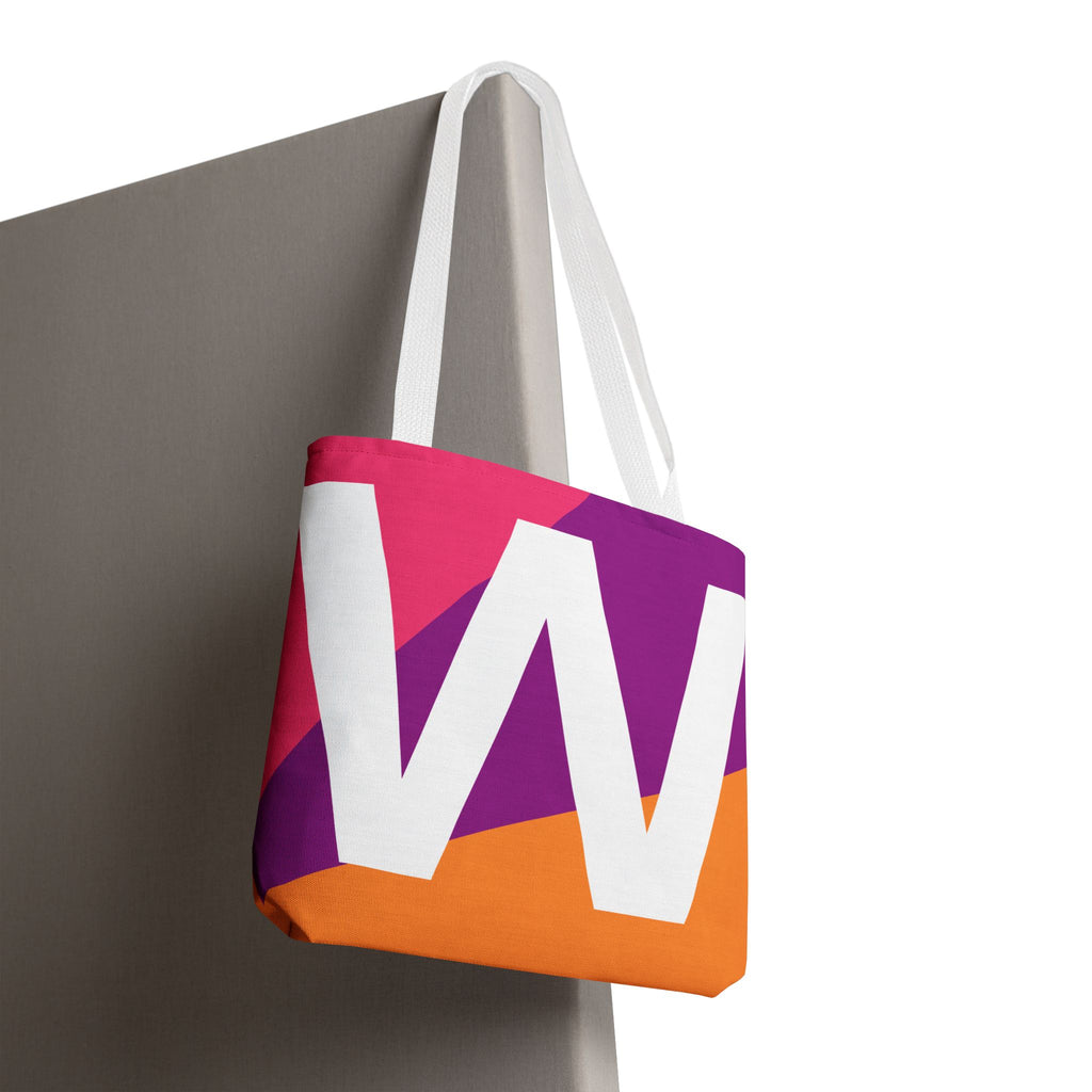 Monogram 'W' Colorblock Tote Bag — Personalized Initial W Shoulder Tote
