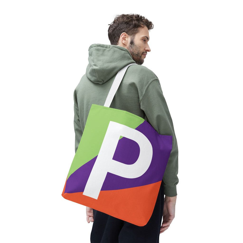 Monogram 'P' Colorblock Tote Bag — Personalized Initial P Shoulder Tote