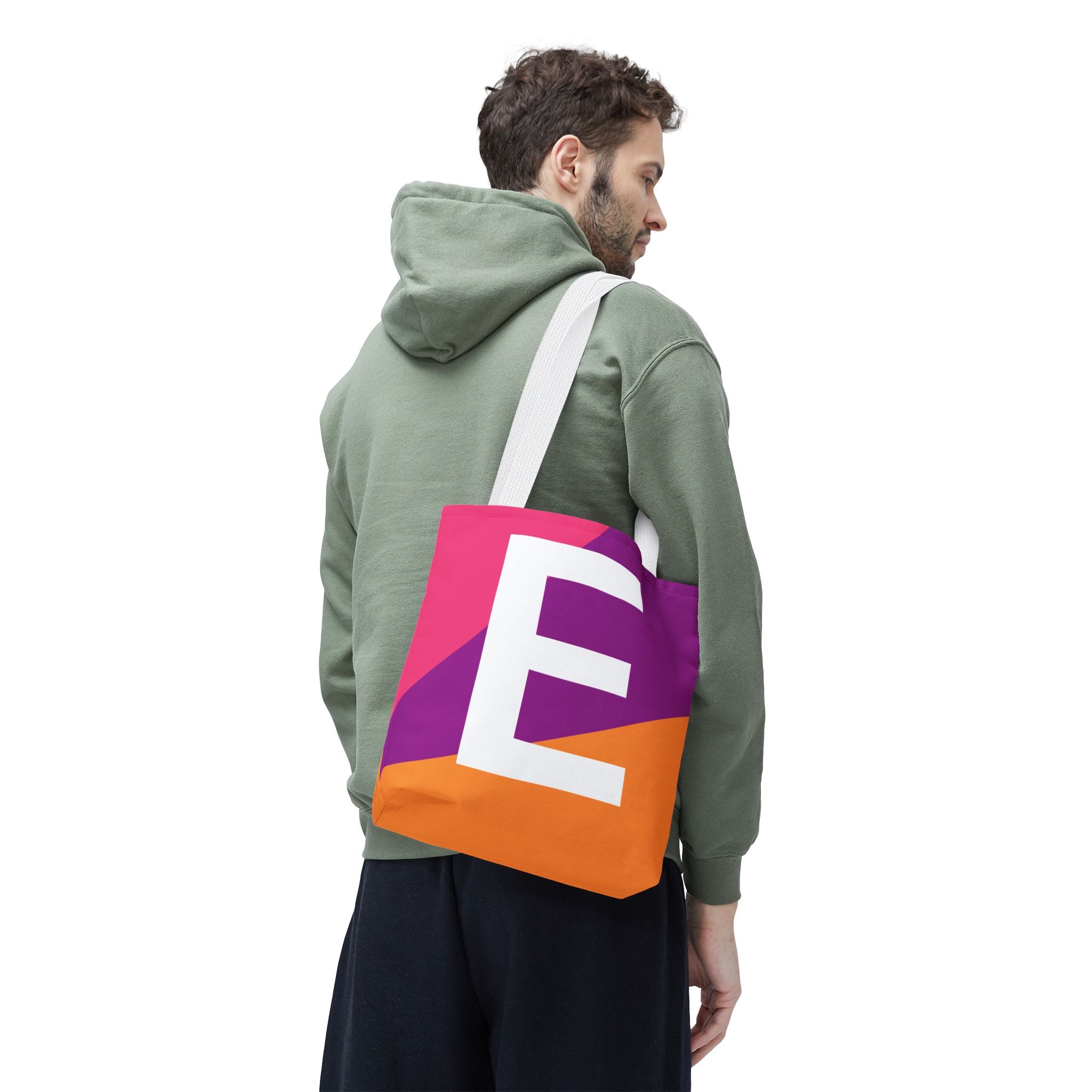Monogram 'E' Colorblock Tote Bag — Personalized Initial E Shoulder Tote