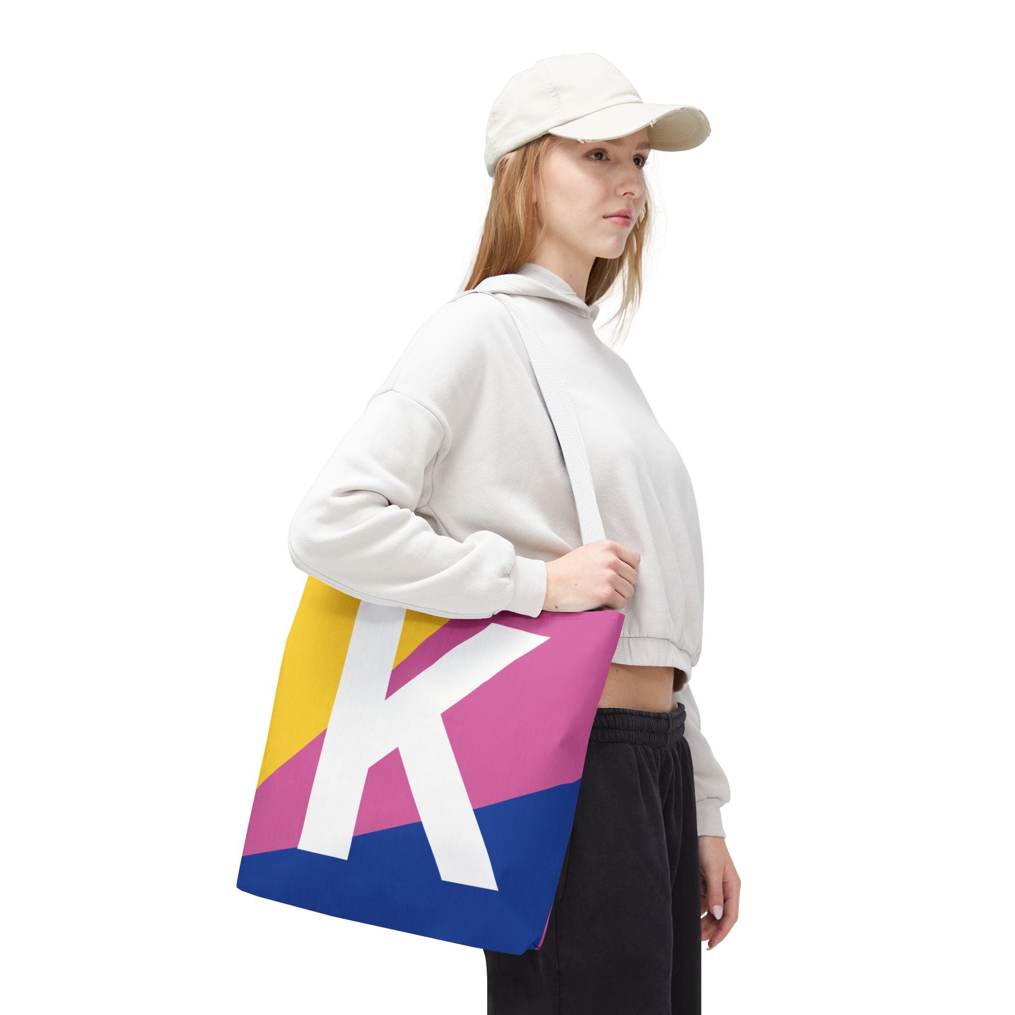 Monogram 'K' Colorblock Tote Bag — Personalized Initial K Shoulder Tote