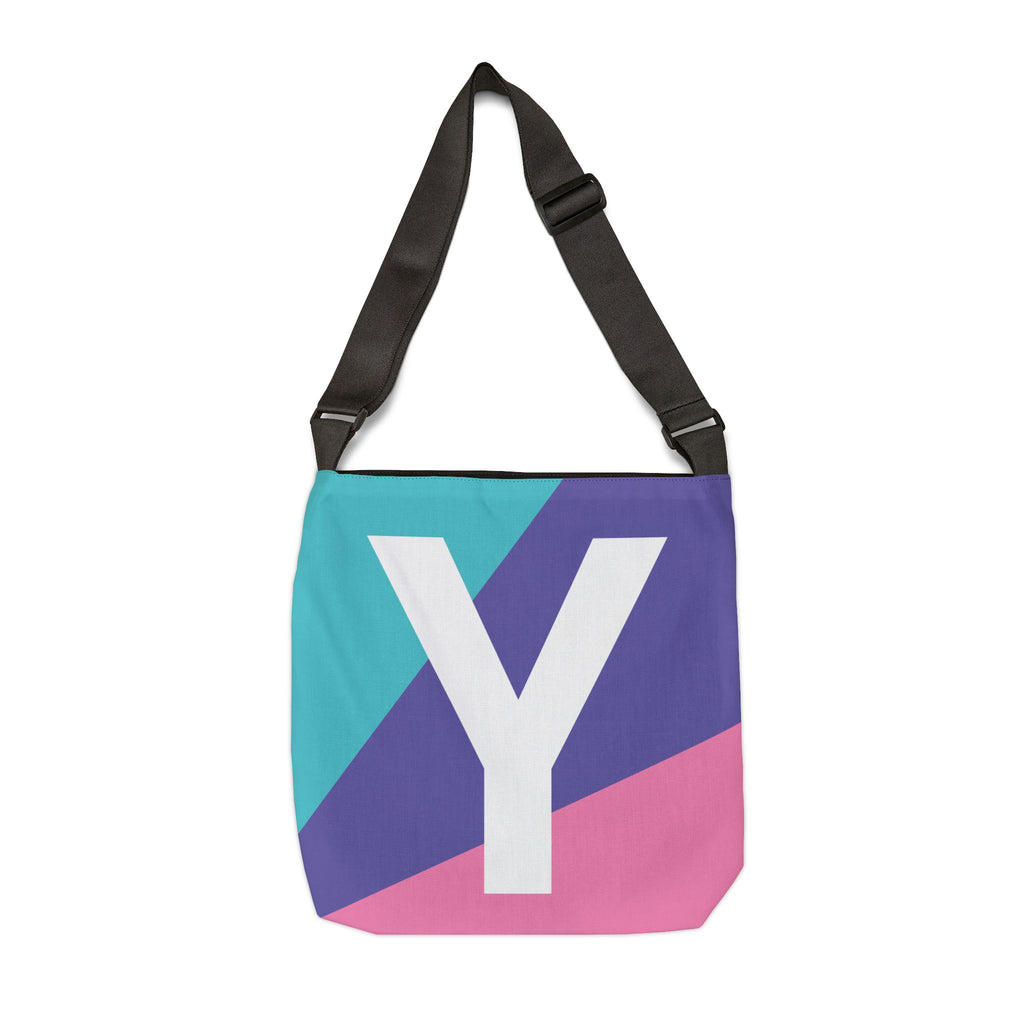 Initial Letter 'Y' Colorblock Adjustable Tote Bag — Monogram Alphabet Shoulder Bag