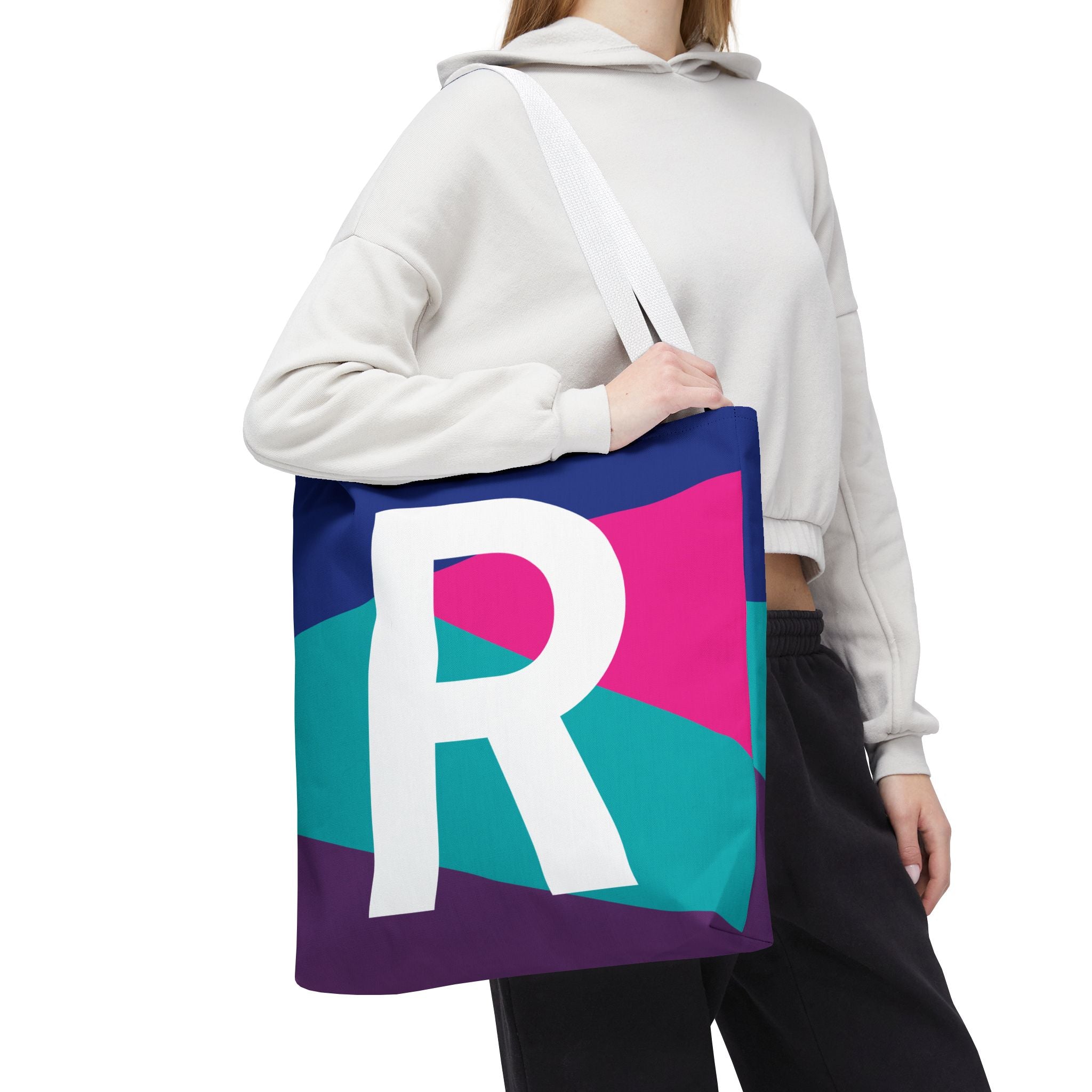 Monogram 'R' Colorblock Tote Bag — Personalized Initial R Shoulder Tote