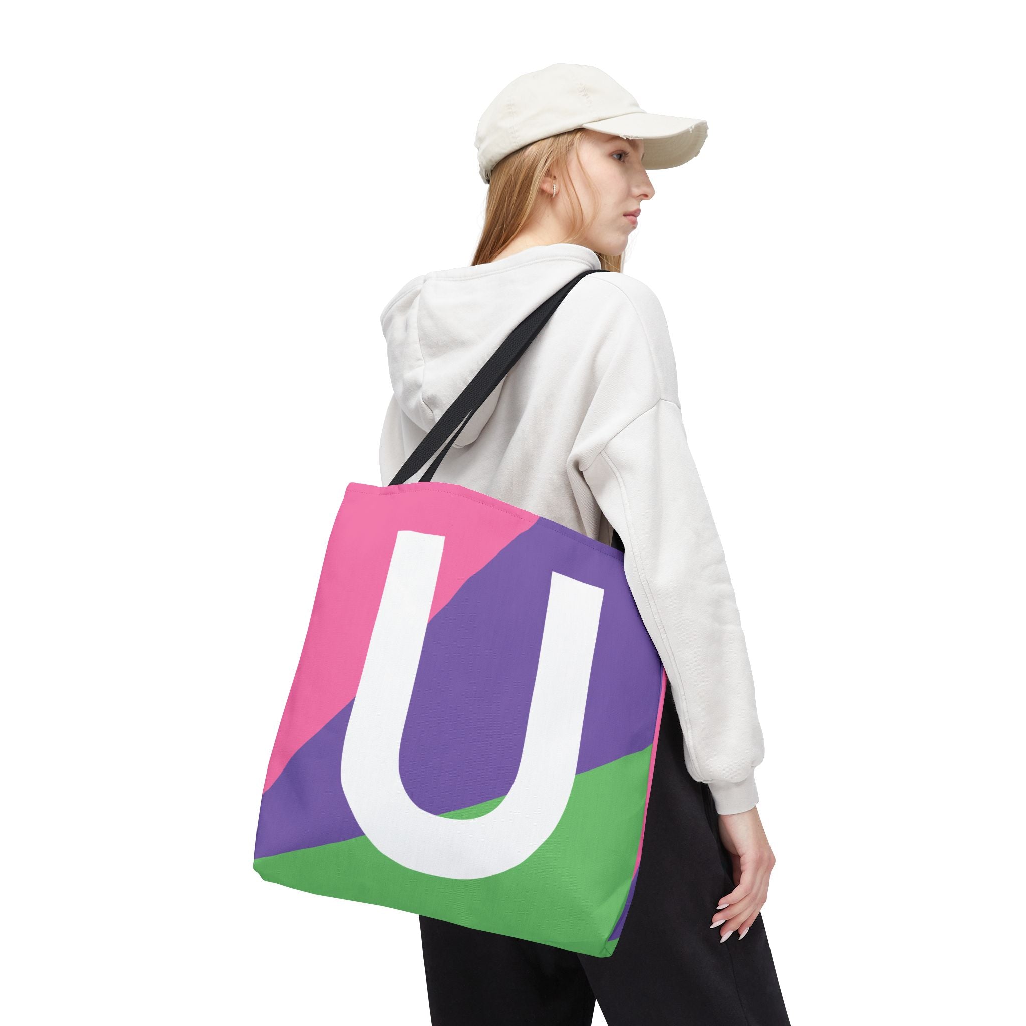 Monogram 'U' Colorblock Tote Bag — Personalized Initial U Shoulder Tote