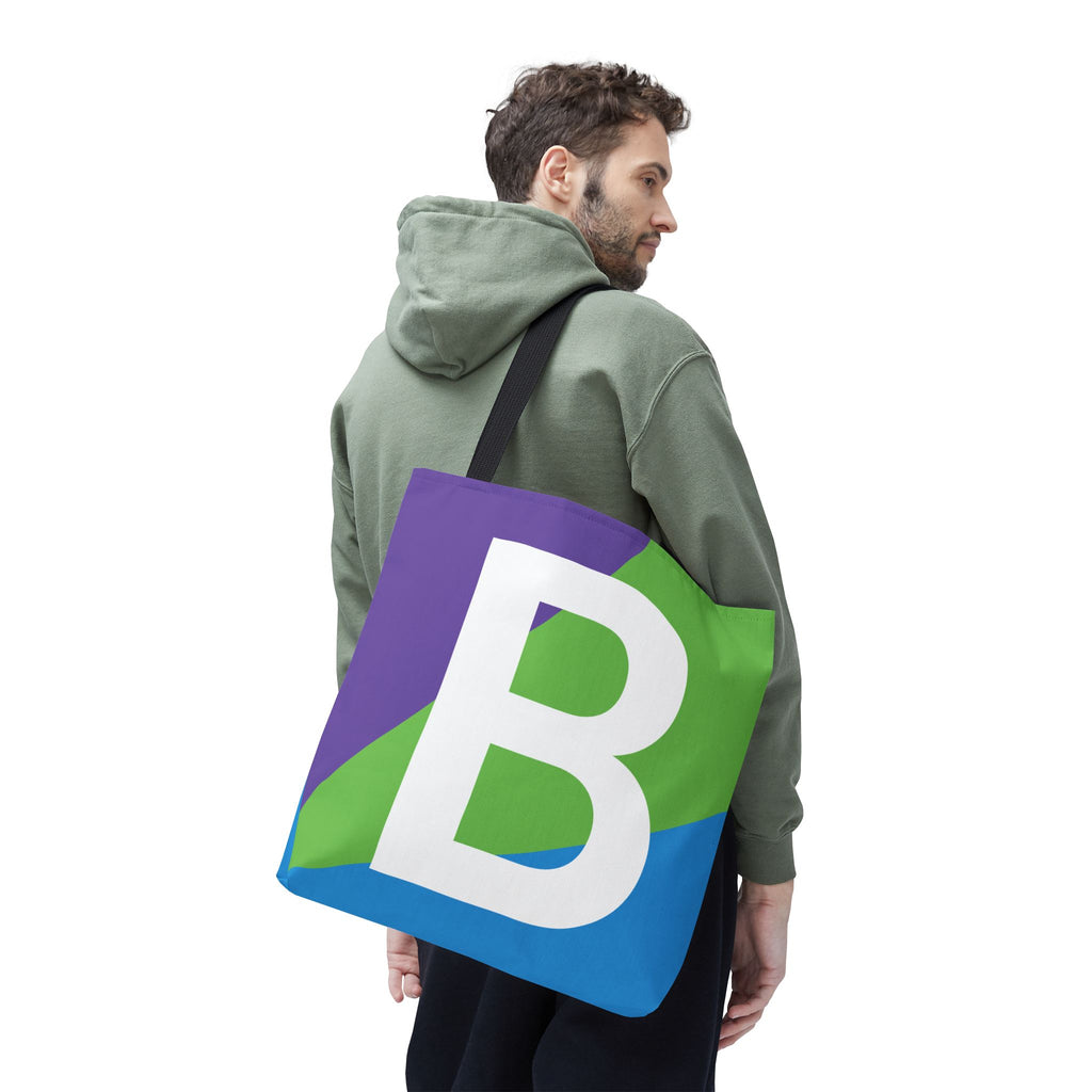Monogram 'B' Colorblock Tote Bag — Personalized Initial B Shoulder Tote