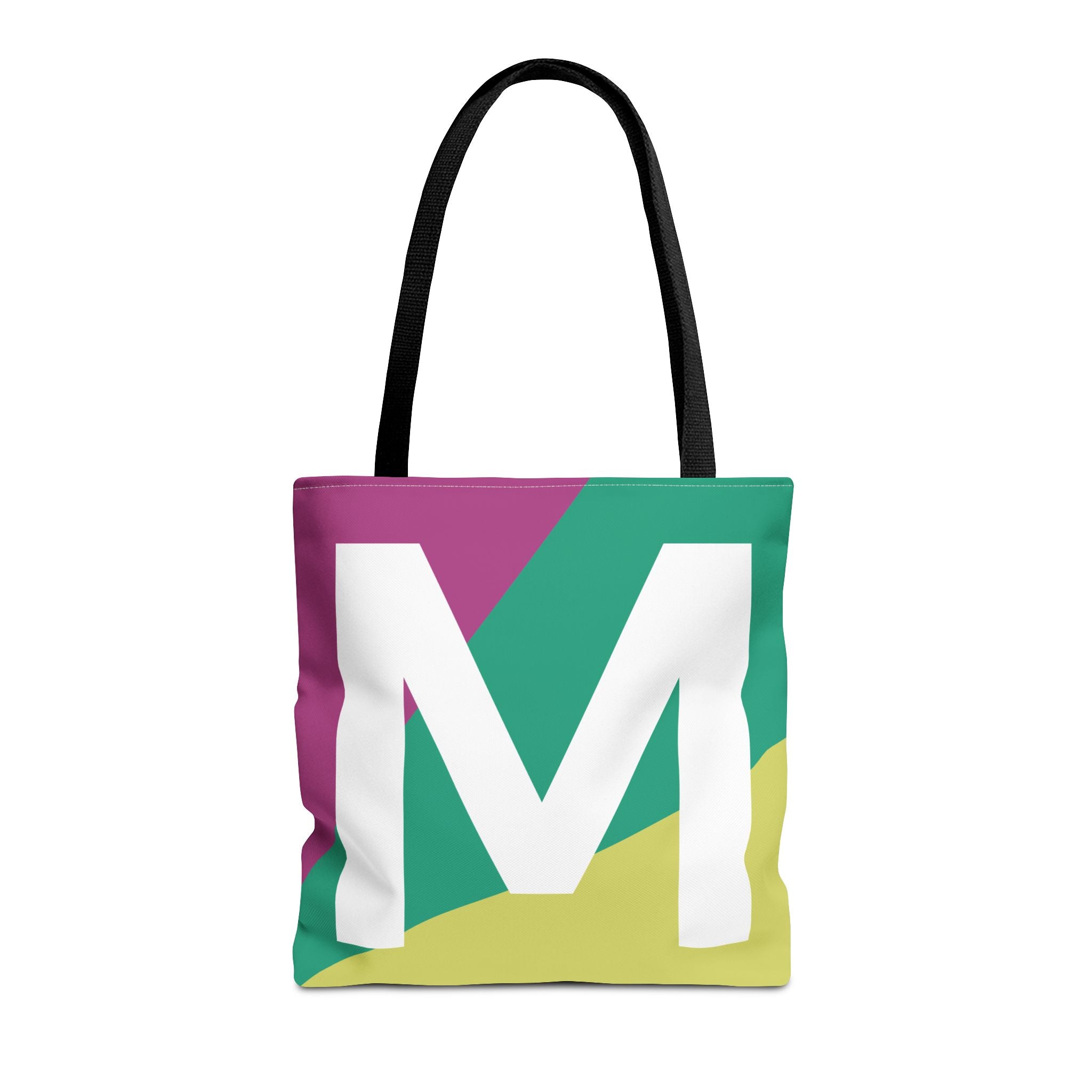 Monogram 'M' Colorblock Tote Bag — Personalized Initial M Shoulder Tote