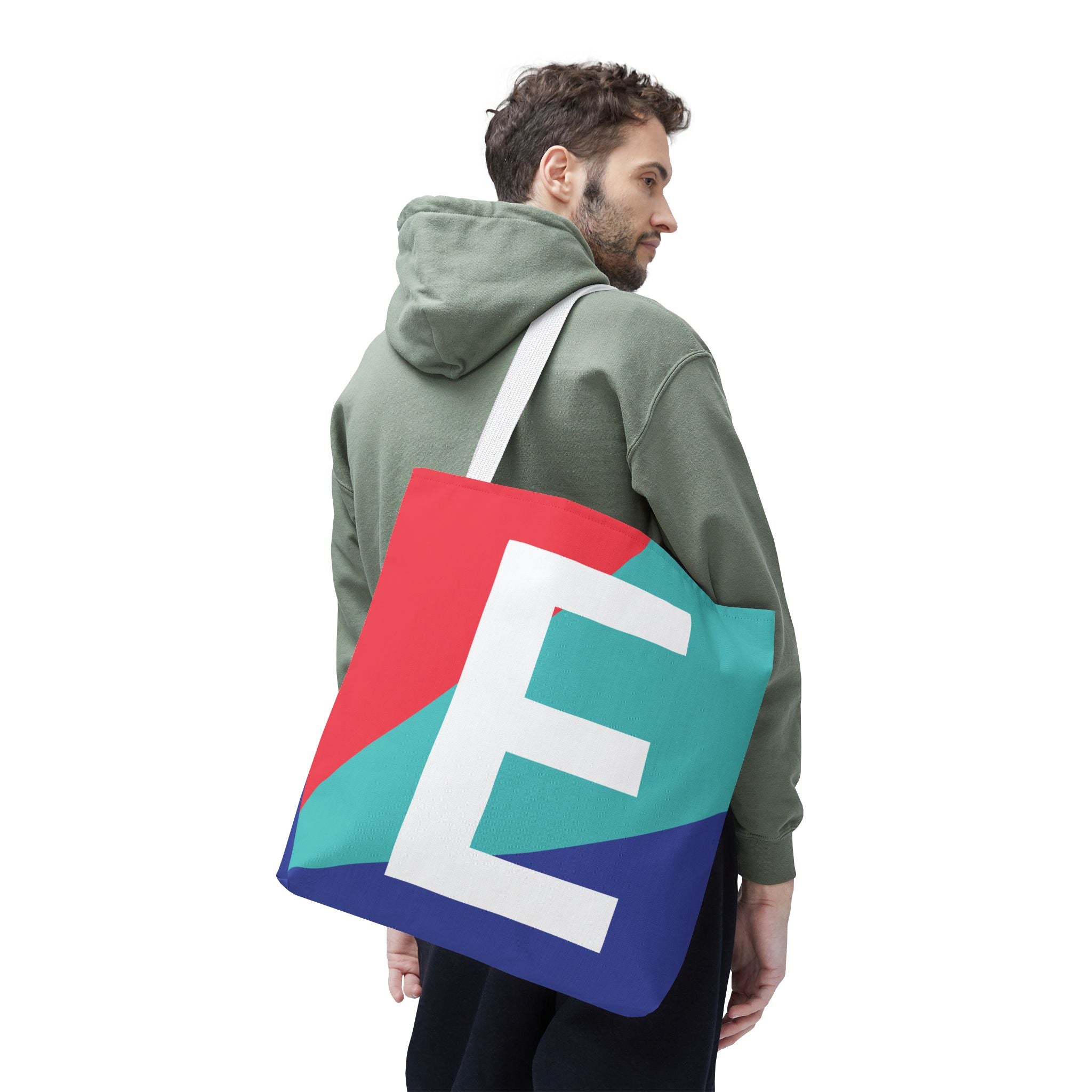 Monogram 'E' Colorblock Tote Bag — Personalized Initial E Shoulder Tote
