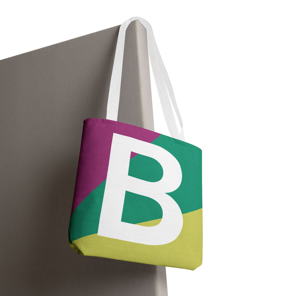 Monogram 'B' Colorblock Tote Bag — Personalized Initial B Shoulder Tote