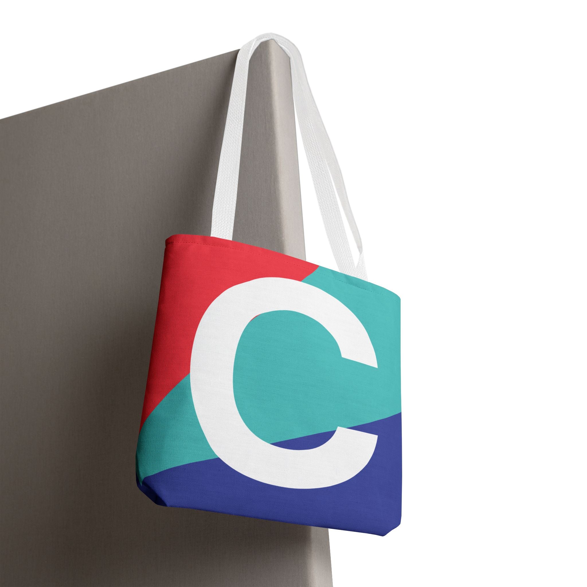 Monogram 'C' Colorblock Tote Bag — Personalized Initial C Shoulder Tote