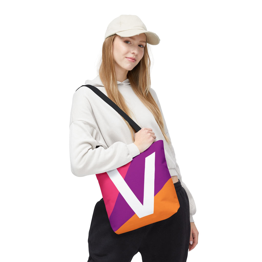 Monogram 'V' Colorblock Tote Bag — Personalized Initial V Shoulder Tote