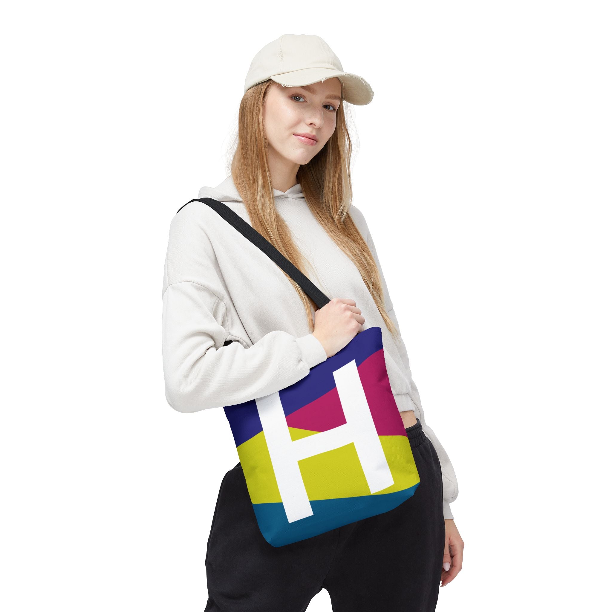 Monogram 'H' Colorblock Tote Bag — Personalized Initial H Shoulder Tote