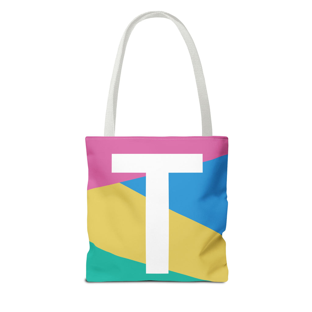 Monogram 'T' Colorblock Tote Bag — Personalized Initial T Shoulder Tote