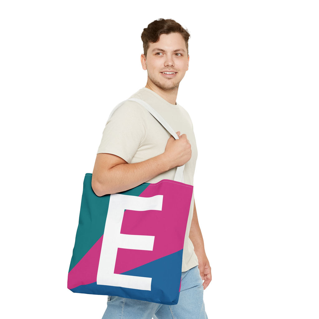 Monogram 'E' Colorblock Tote Bag — Personalized Initial E Shoulder Tote