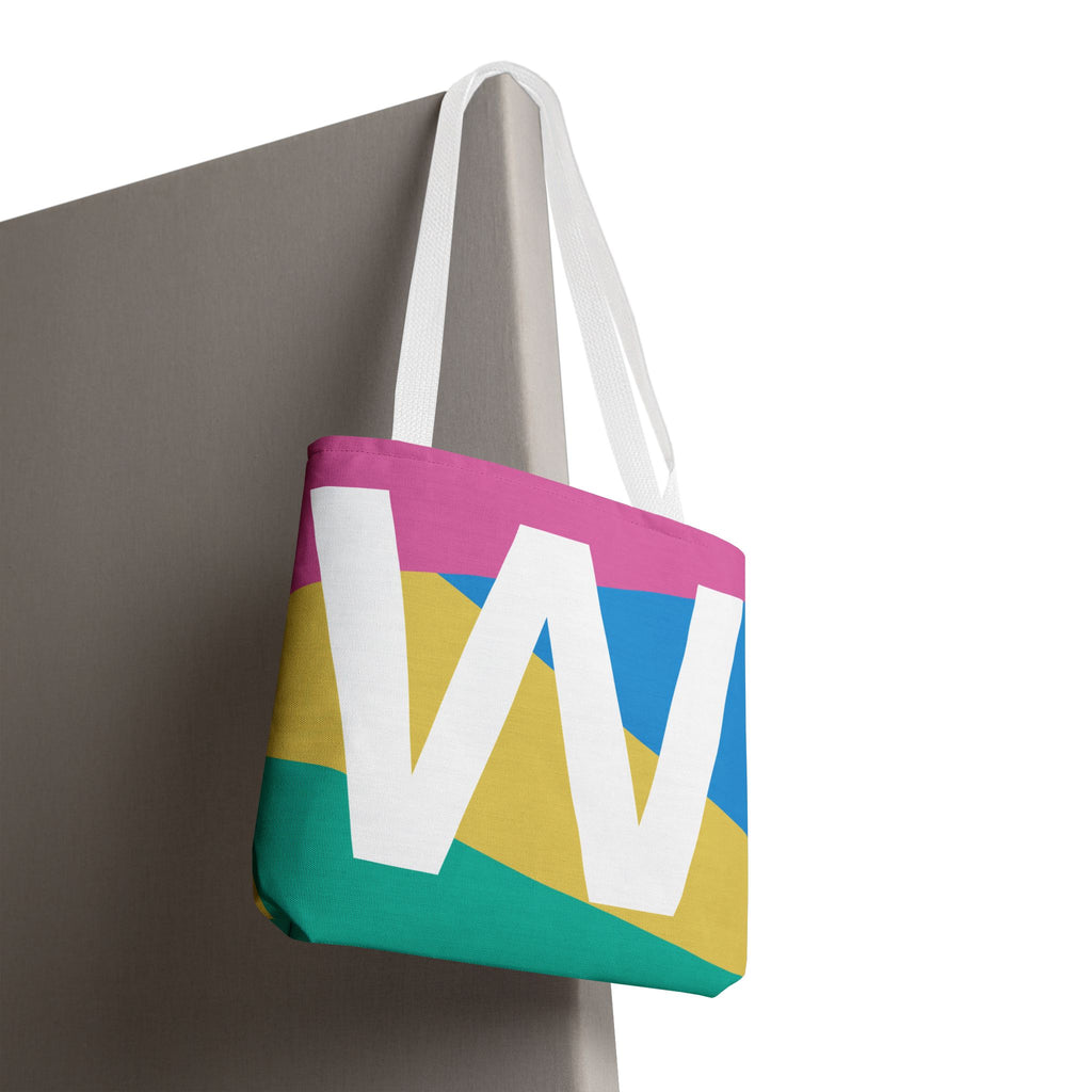 Monogram 'W' Colorblock Tote Bag — Personalized Initial W Shoulder Tote