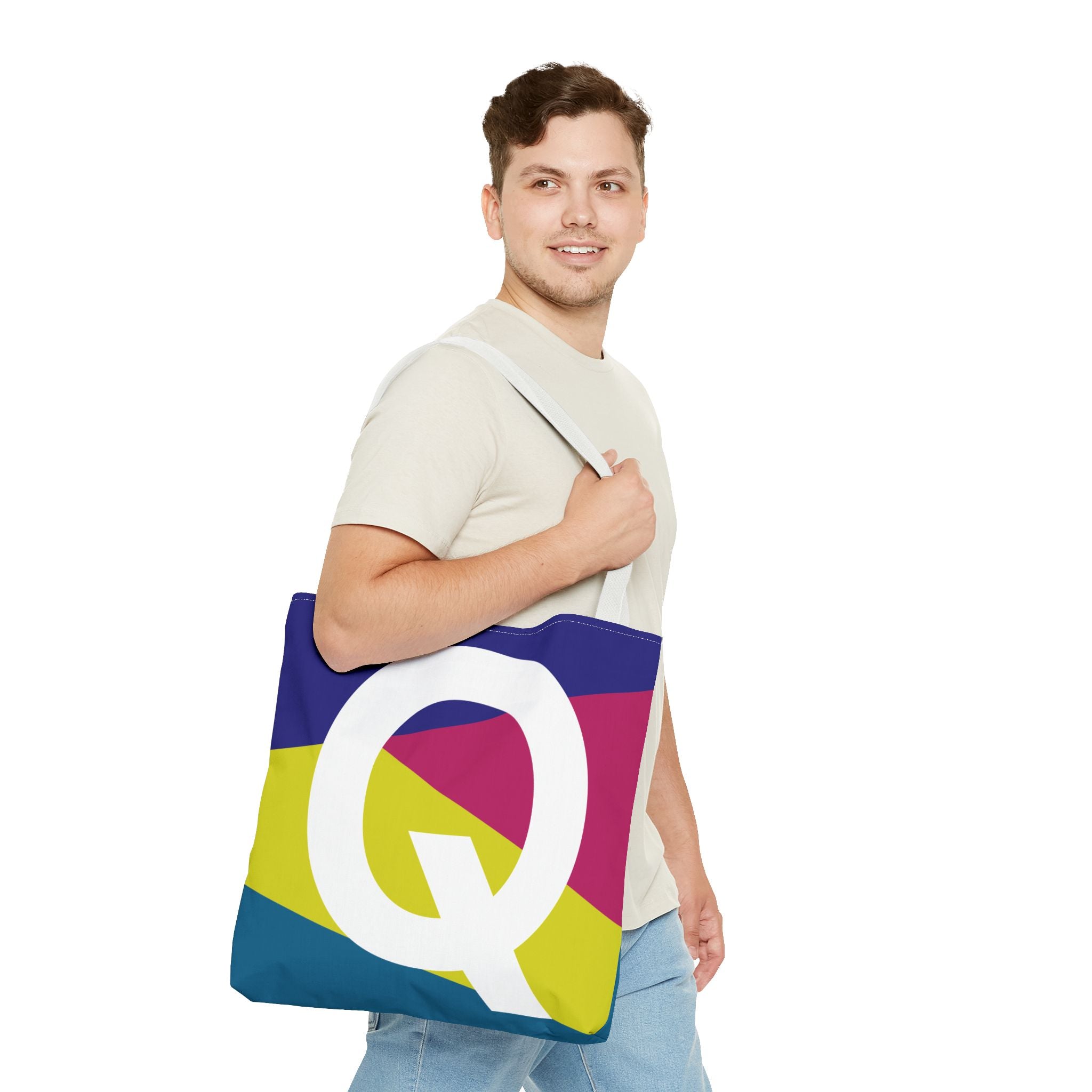 Monogram 'Q' Colorblock Tote Bag — Personalized Initial Q Shoulder Tote