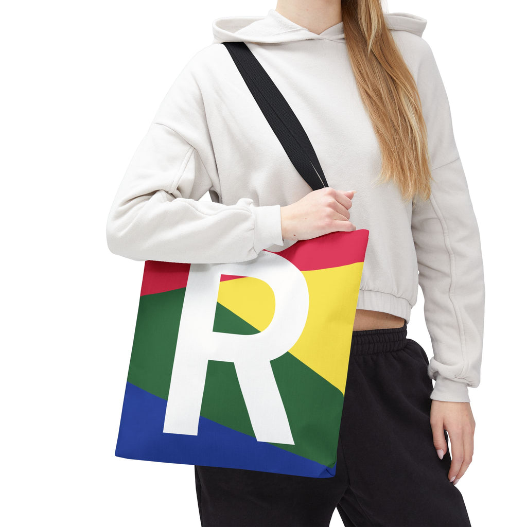 Monogram 'R' Colorblock Tote Bag — Personalized Initial R Shoulder Tote