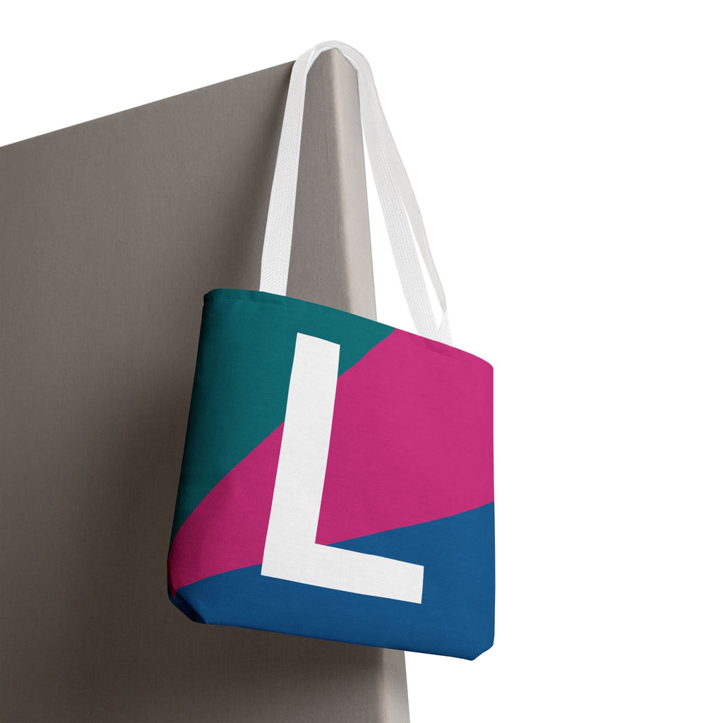 Monogram 'L' Colorblock Tote Bag — Personalized Initial L Shoulder Tote