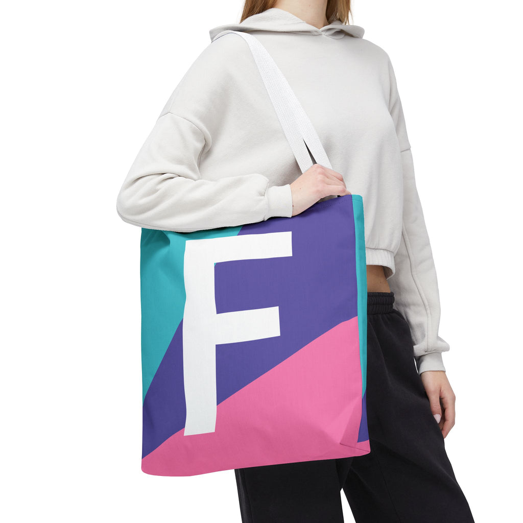 Monogram 'F' Colorblock Tote Bag — Personalized Initial F Shoulder Tote
